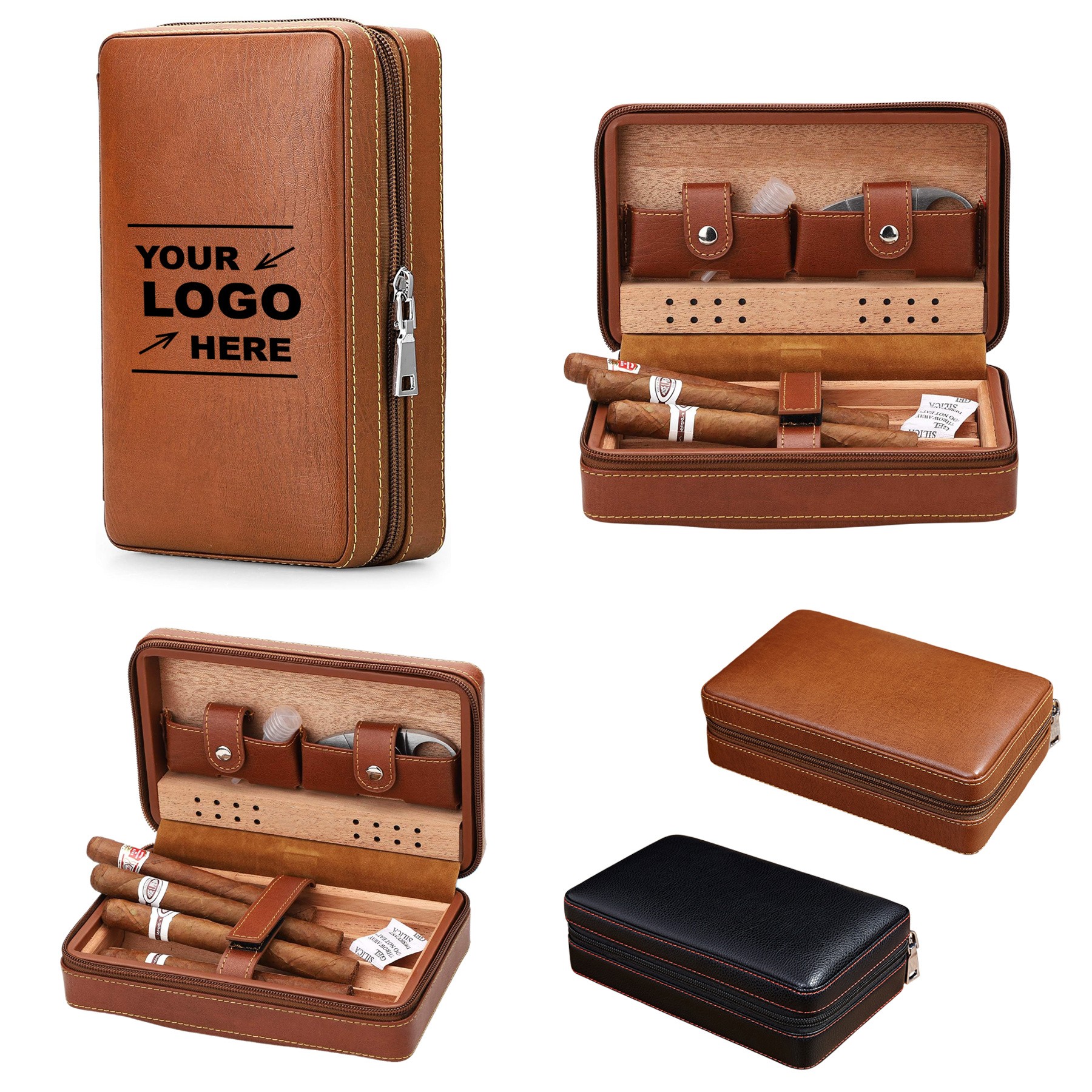 Luxurious Leather Cigar Case with Wooden Lining