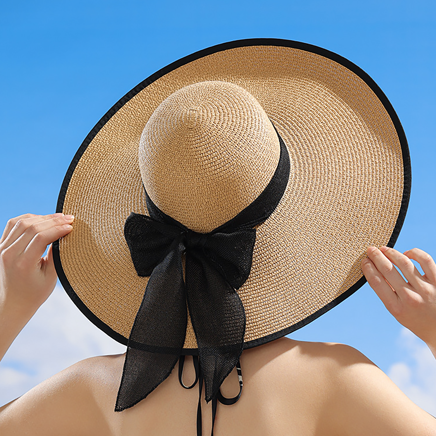 Giant Straw Cowboy Hat Wide Brim Summer Sun Protection 2