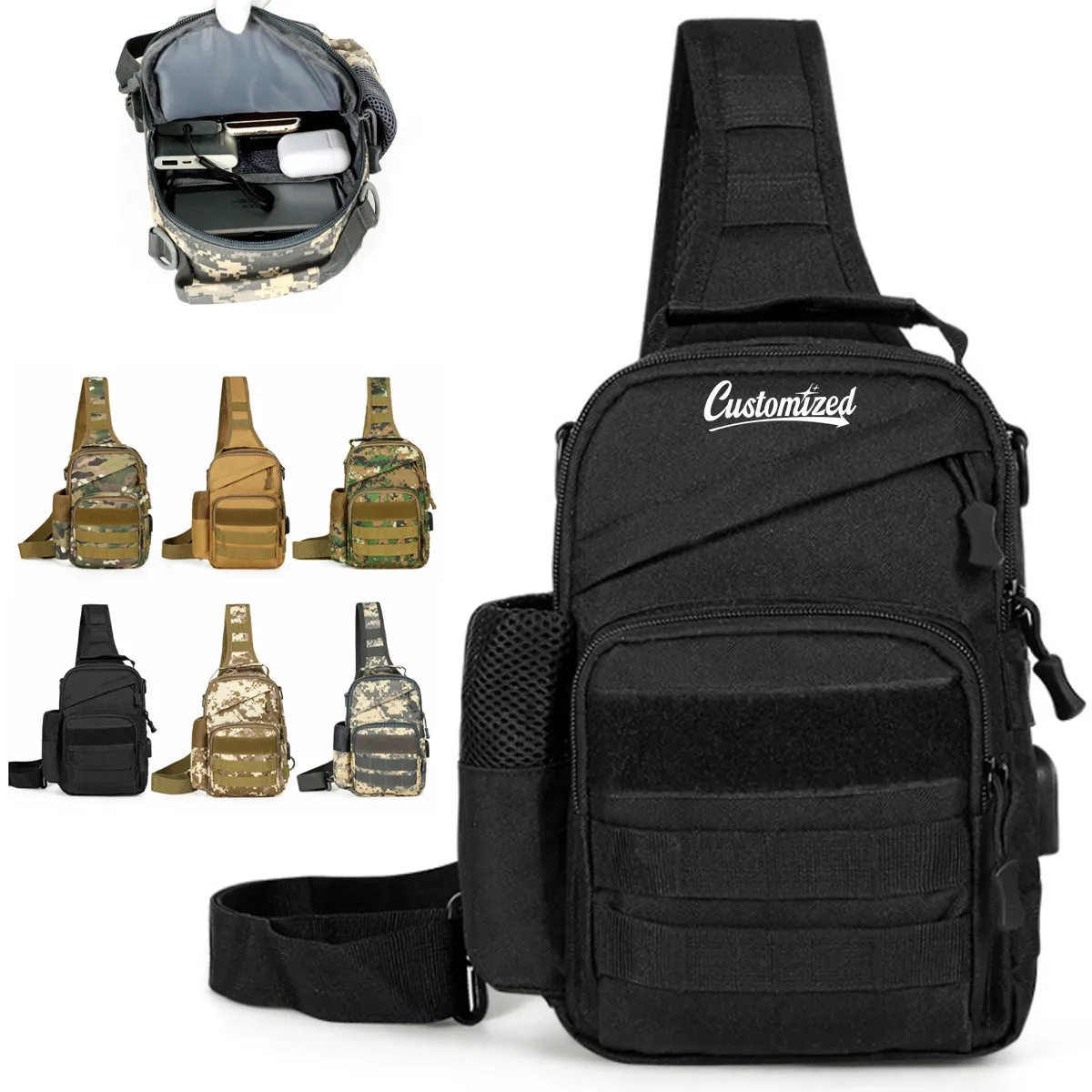 Tactical Outdoor Sling Crossbody Lure Bag w/ USB Port 8