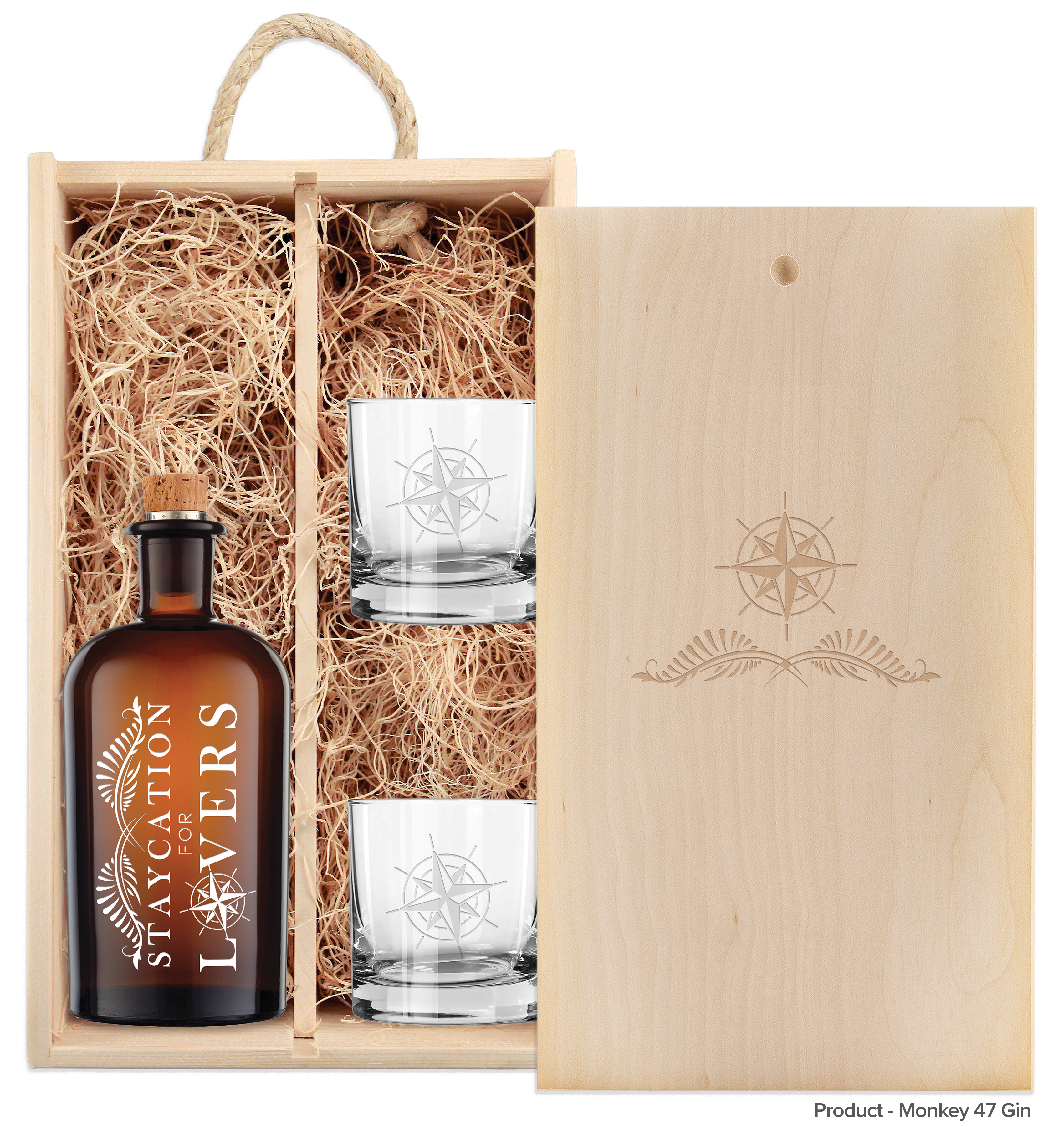 Laser-Engraved Double Wood Box w/Custom Etched Liquor Bottle + Glasses 4