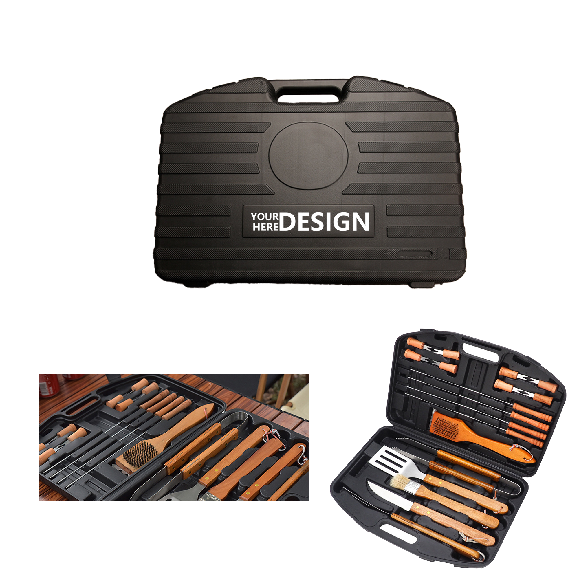 Wooden Handled Stainless Steel Grilling Kit 3
