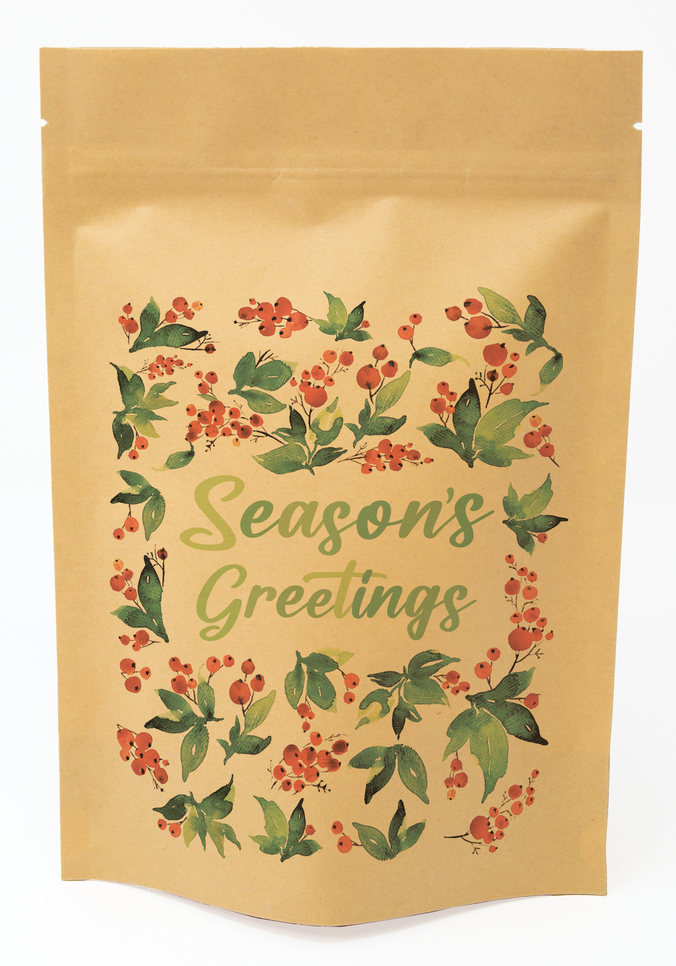 Holly Predesigned Kraft Barrier Pouch (6"W x 9"H x 3"D)