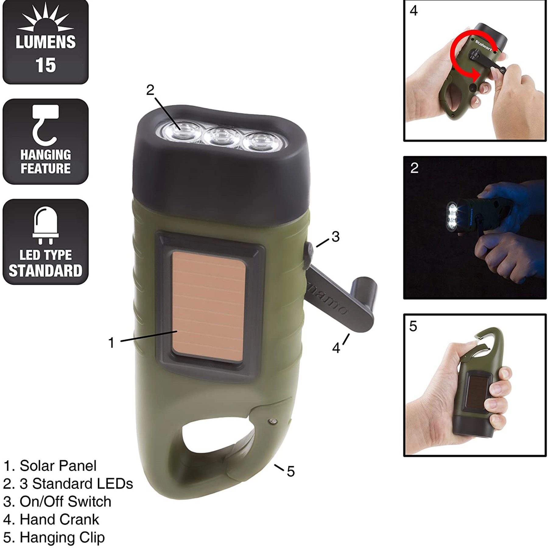Hand Crank Solar LED Flashlight 6