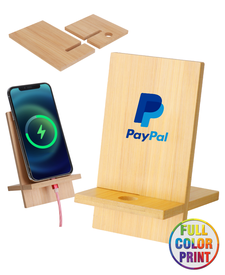 Union Printed - Detachable Phone Stand made with Genuine Bamboo - Full Color Logo 1