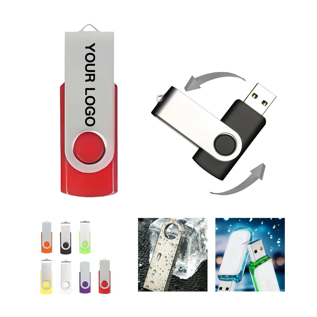Stainless Steel USB Drive with Swivel Cover 4