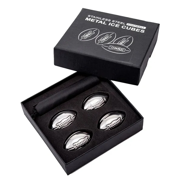 Football Shaped Stainless Steel Ice Cubes- 4 pack set 5