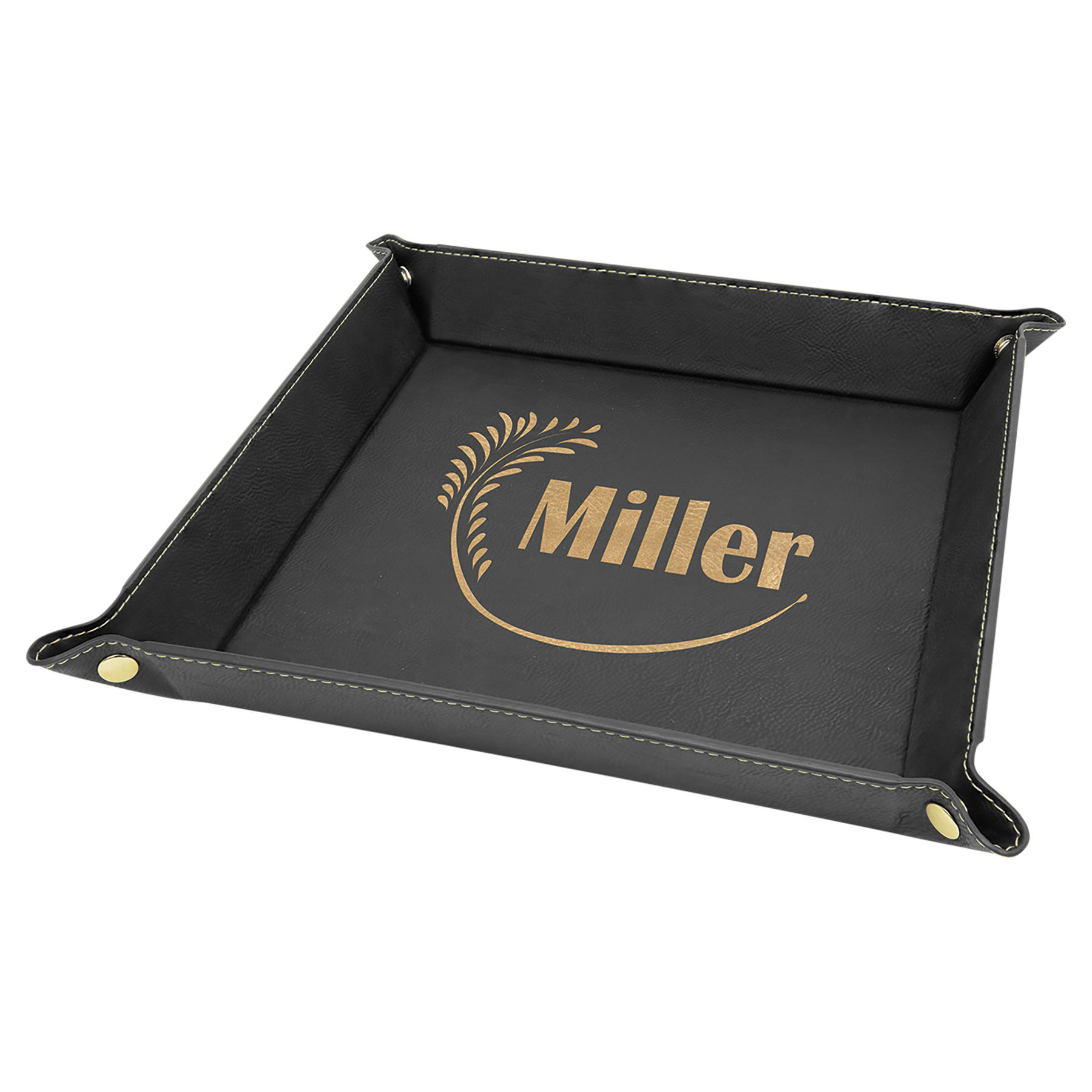 9" x 9" Black/Gold Leatherette Snap Up Tray with Gold Snaps 1