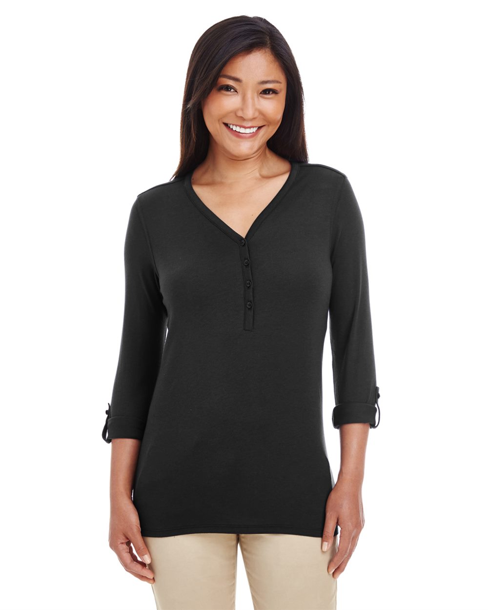 Women's Perfect Fit™ Y-Placket Convertible Sleeve Knit Top - DP186W 2