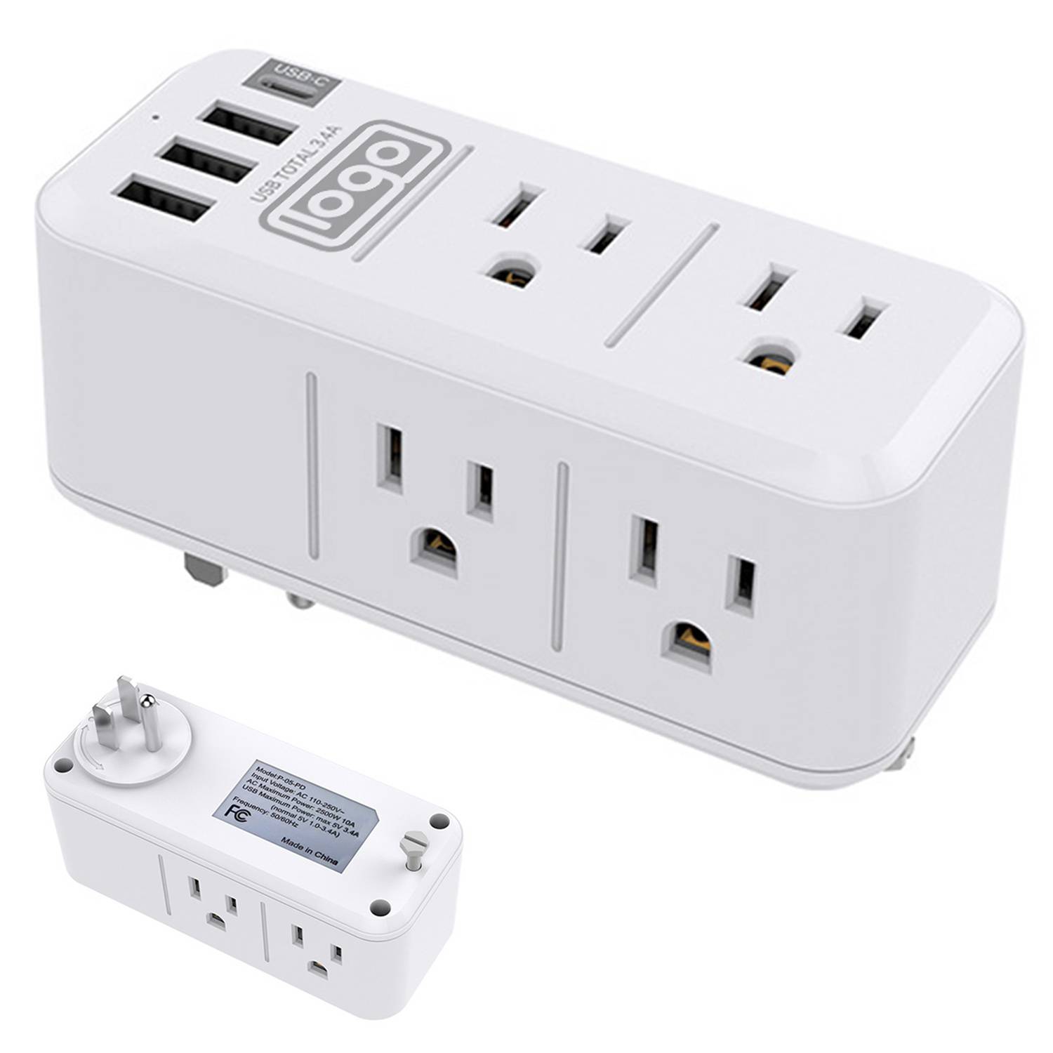 Rotatable USB Multi Plug Outlet Extender Socket Patch Board 2