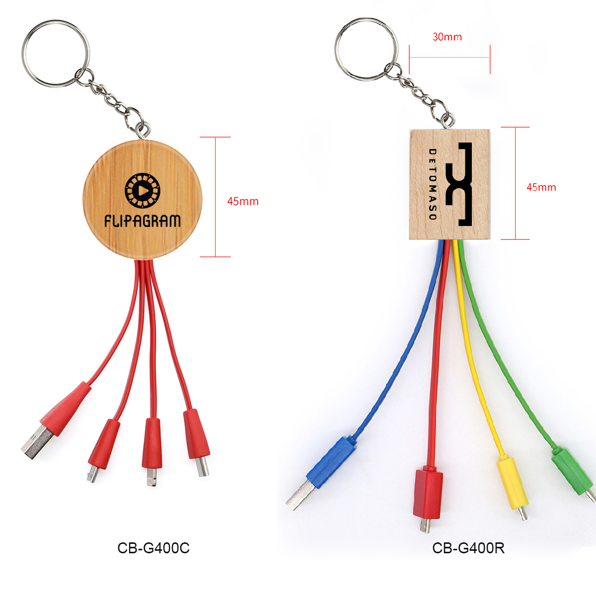 Eco-Friendly 4" 1 Charging Cable Made From Bamboo With Key Chain 1