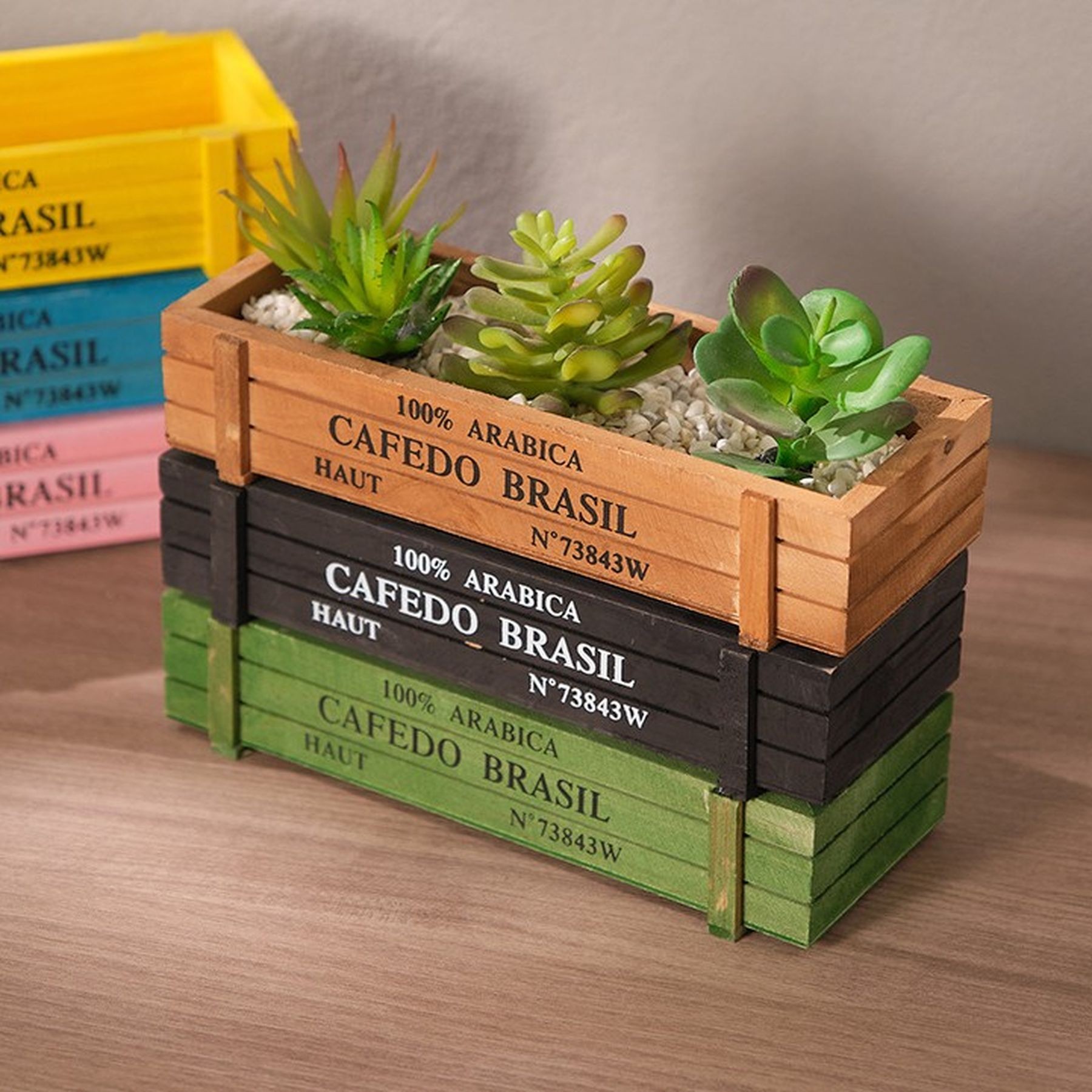 Pine Wood Planter Box Multiple Color Succulent Planters 4