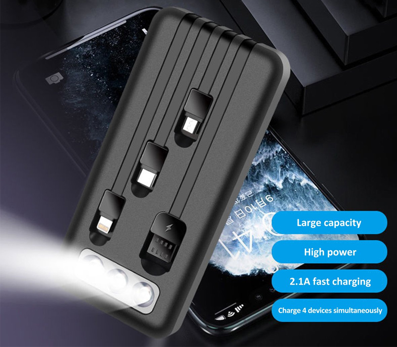 Power Bank with LED flashlight and 4 Built-in Cable - 10000mAh 7