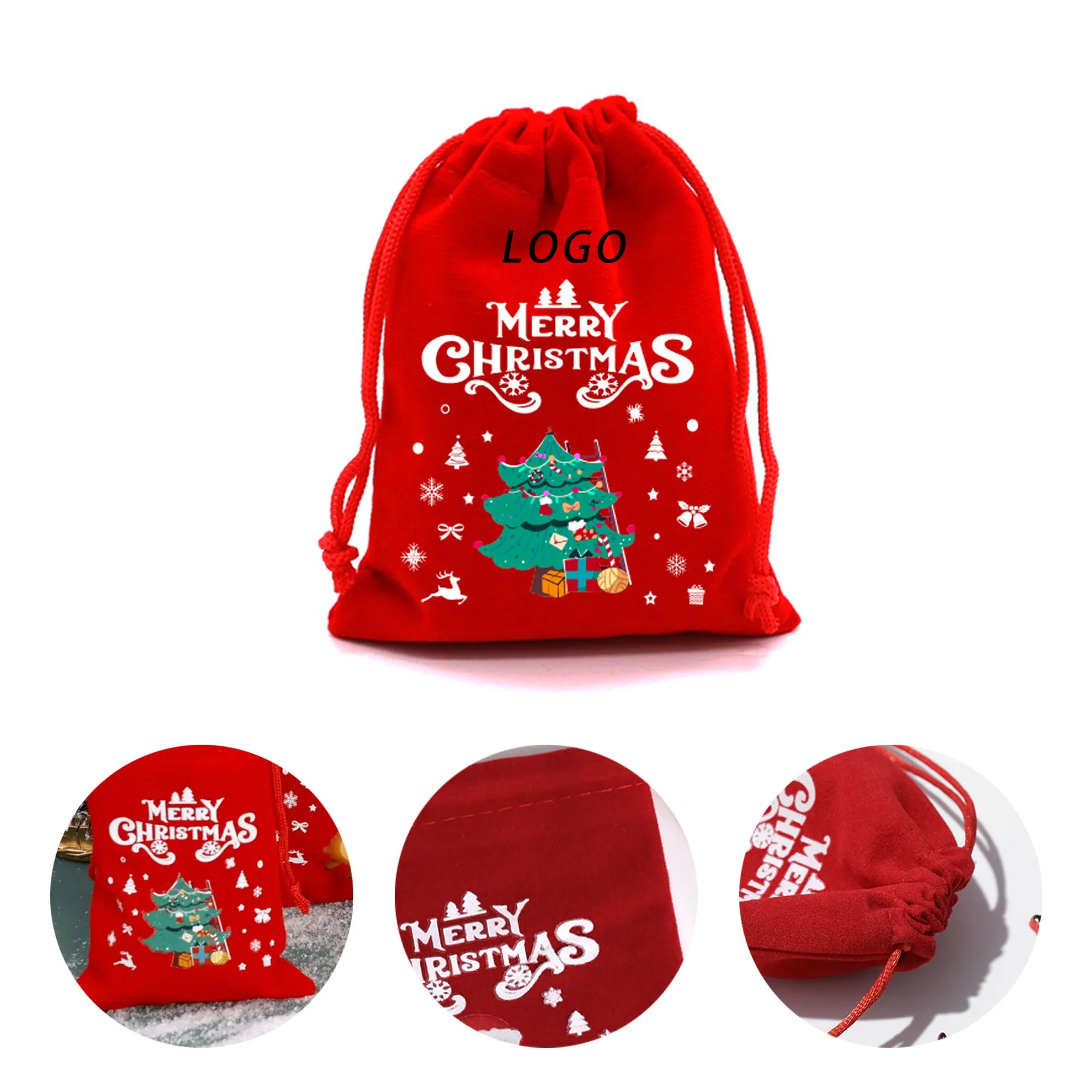 Velvet Christmas Gift Bag With Logo For Surprise