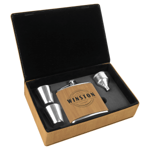 6 Oz. Laserable Leatherette Flask Gift Set 7