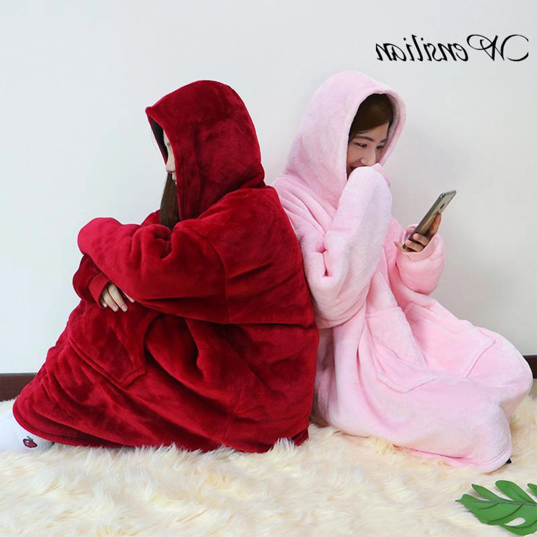 Oversized Microfiber & Sherpa Wearable Blanket 8