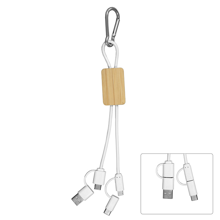 "LISBON" 5-in-1 Bamboo Cell Phone Charging Cable w/Carabiner 4