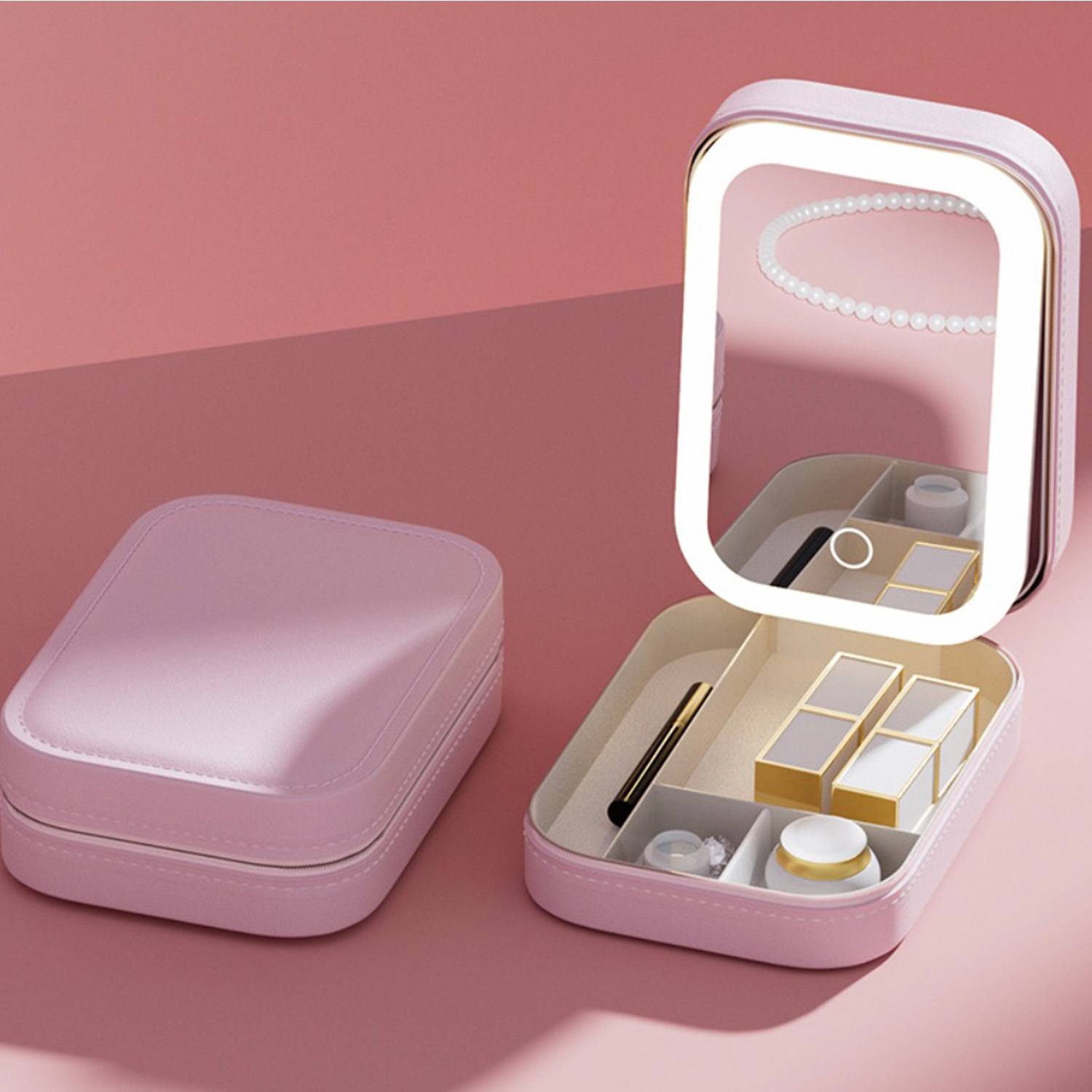 Smart LED Makeup Desktop Mirror W/ Zipper Closure 3