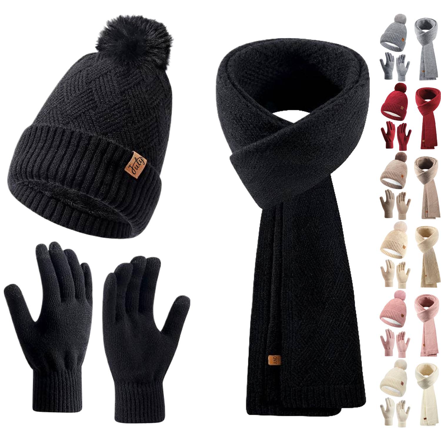 3 Pcs Winter Hat Scarf Gloves Knit Set 8