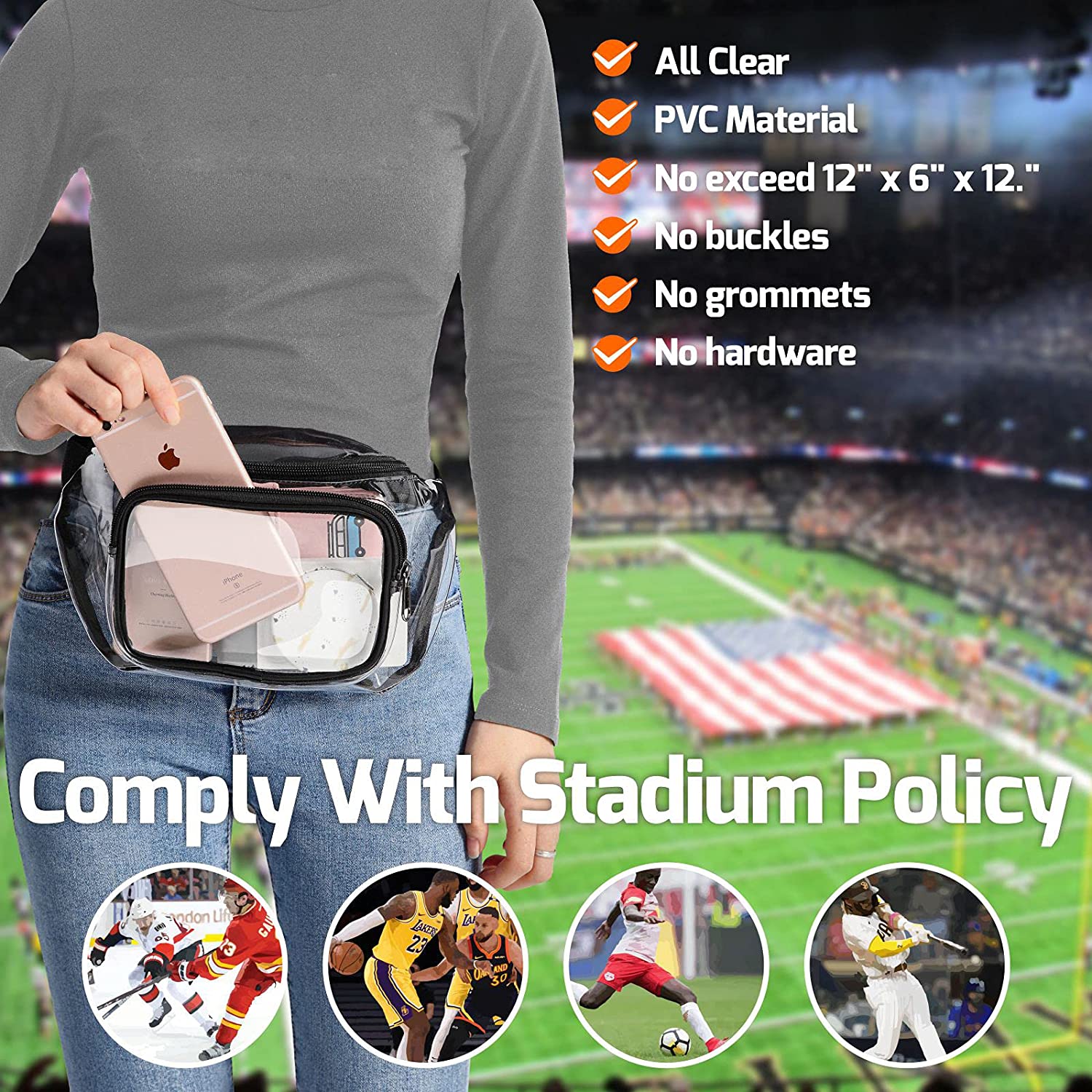 Waterproof Clear Fanny Pack Waist Belt Bag 10