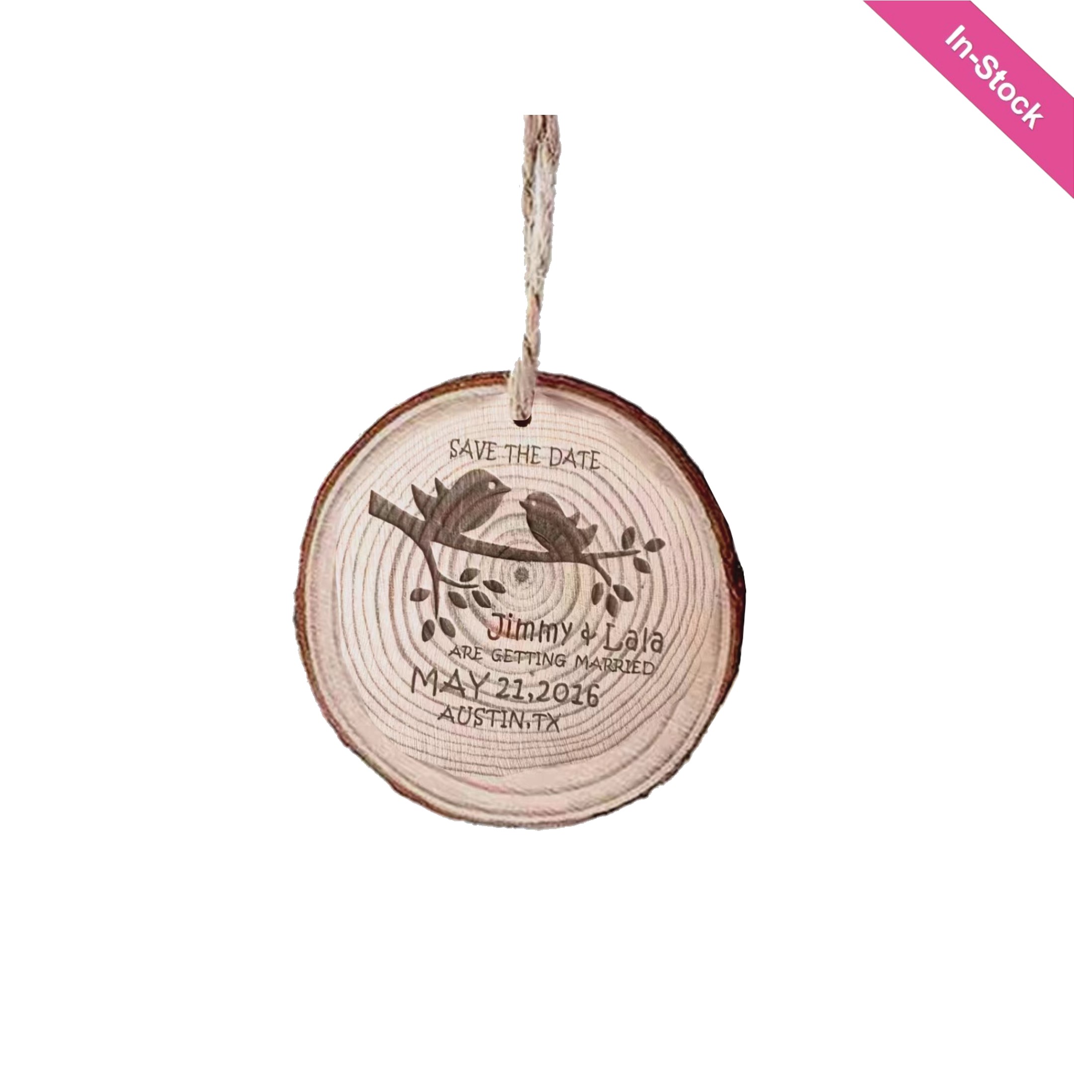 4" - Engraved Pine Ornament with Jute Rope (0.4"Thick) 2