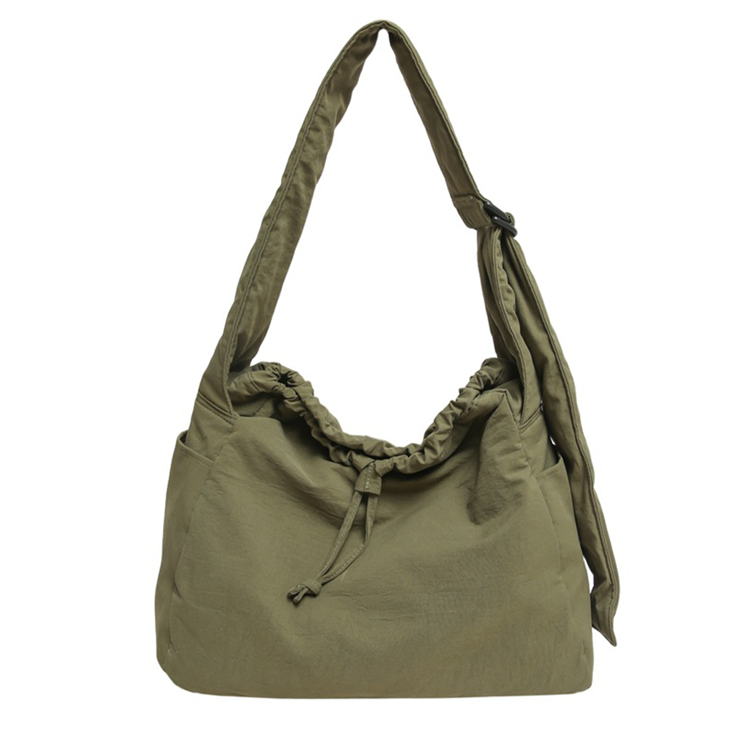 Water Resistant Nylon Drawstring Crossbody Tote Bag 10