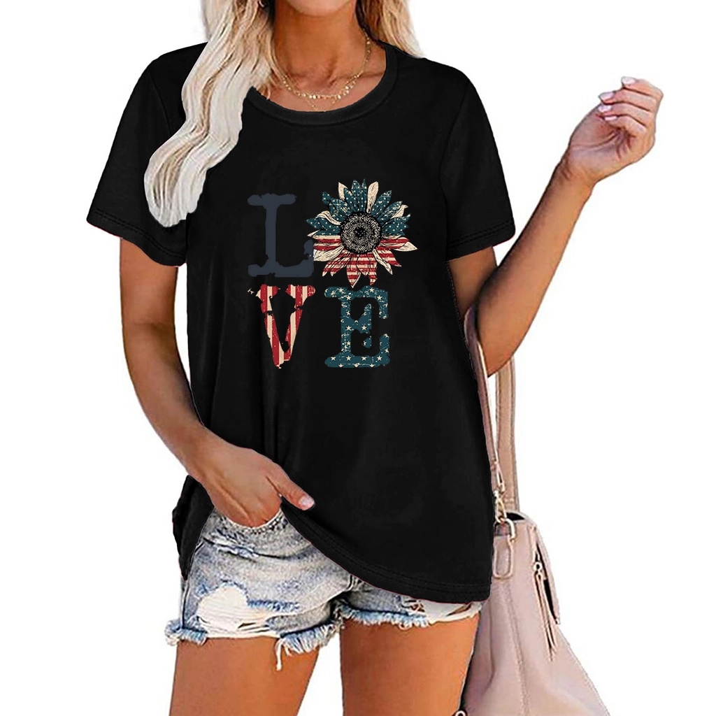 Women American Flag Graphic Short Sleeve Round Neck T-shirt 7