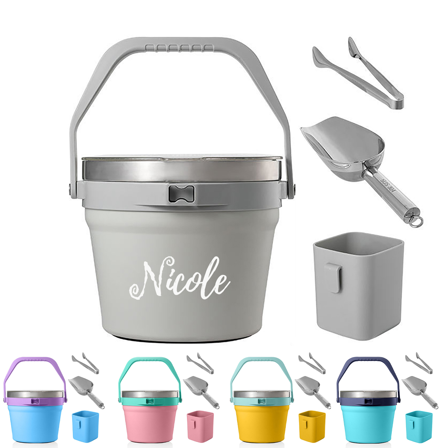 Large-Capacity Stainless Steel Insulated Ice Bucket Set