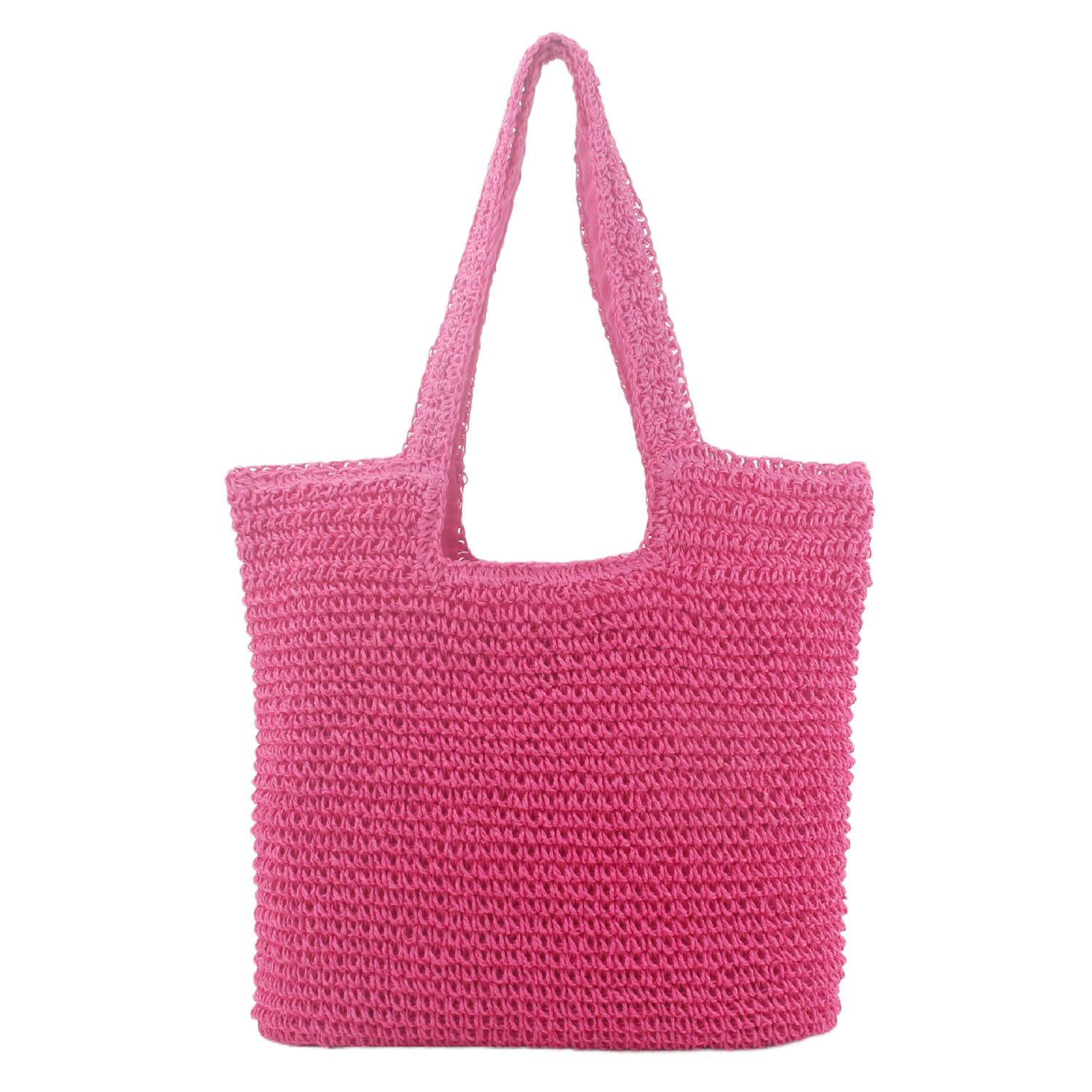 Handwoven Paper Rope Beach Tote Bag w/ Polyester Lining 12