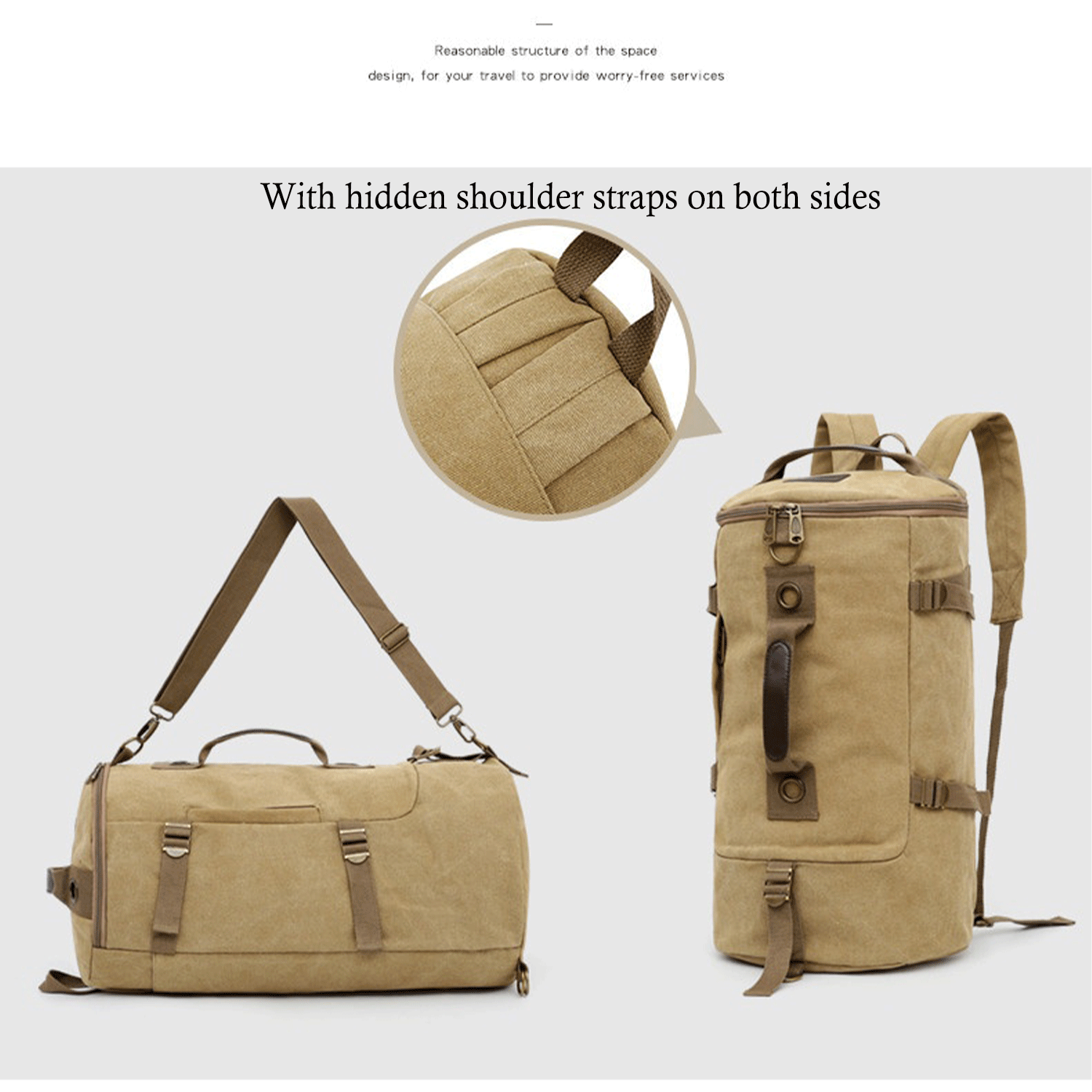 Multi-function Vintage Canvas Portable Backpack Duffel Bag 19