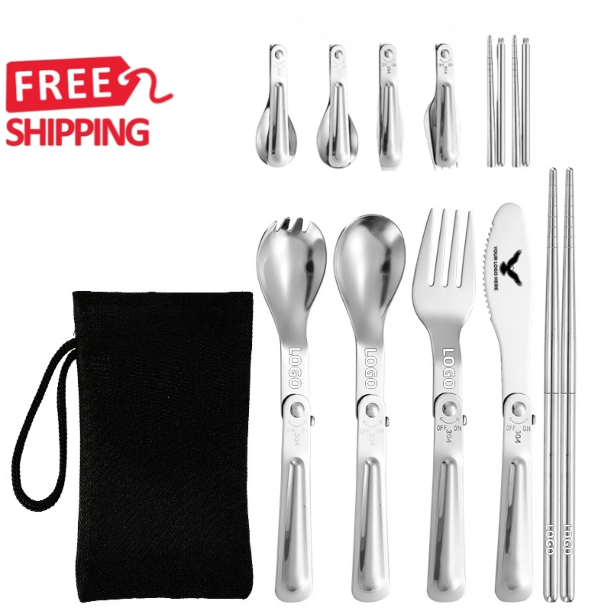Foldable Stainless Steel Camping Utensils Set 12