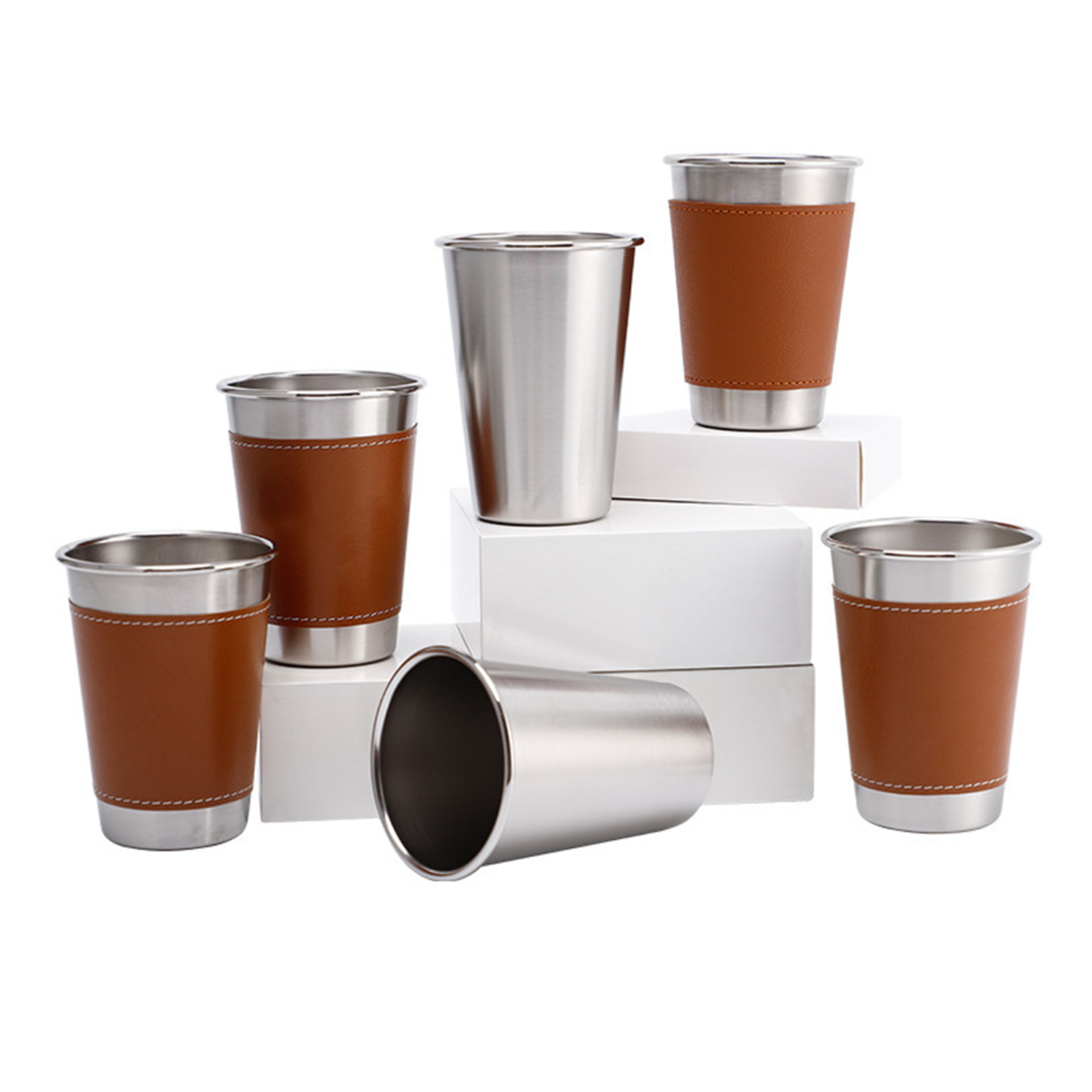 10 Oz Stainless Steel Cup w/ PU Leather Sleeve 3