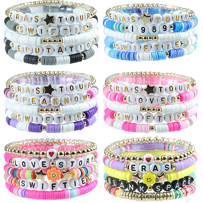 Letter Beaded Soft Clay Bracelet with Custom Metal Disc 4