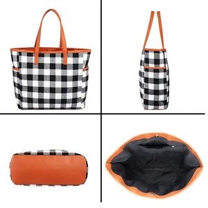 Women Large Buffalo Plaid Purses Canvas Tote Handbag 1