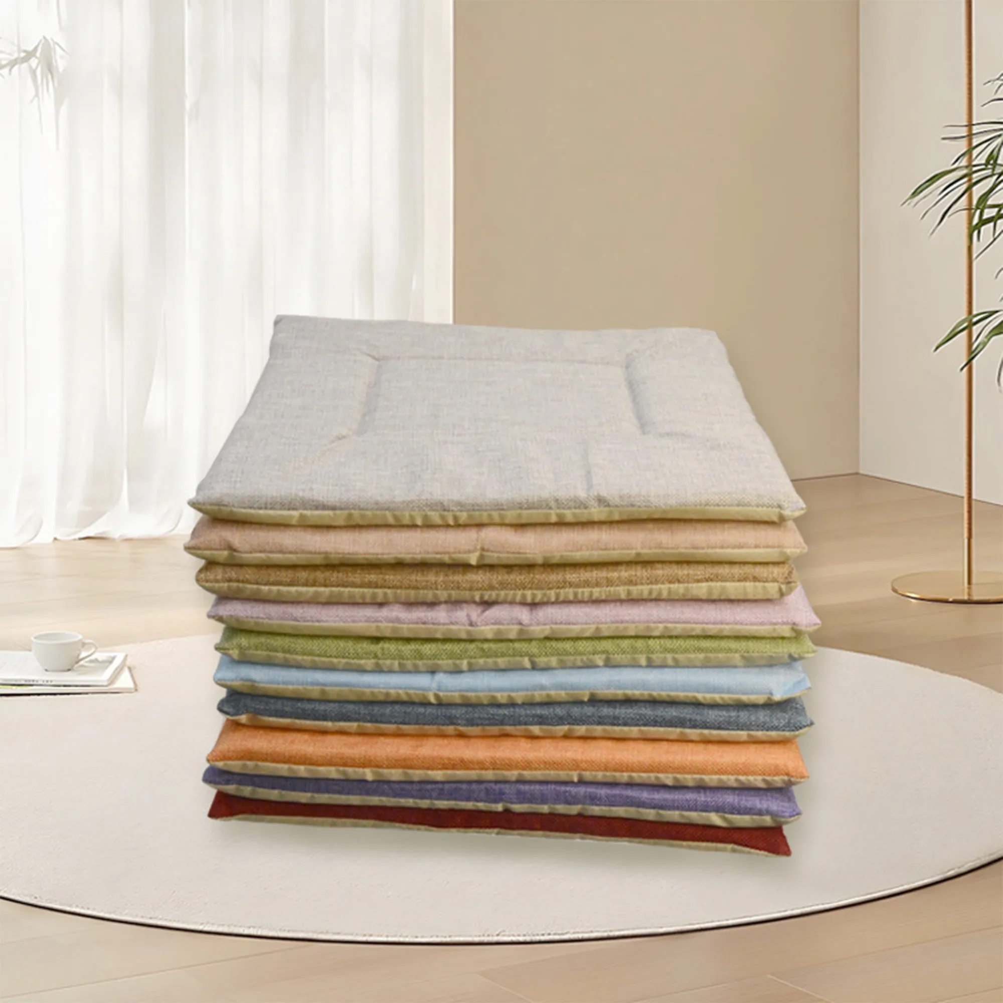 Natural Linen Square Seat Cushion With Removable Cover 2