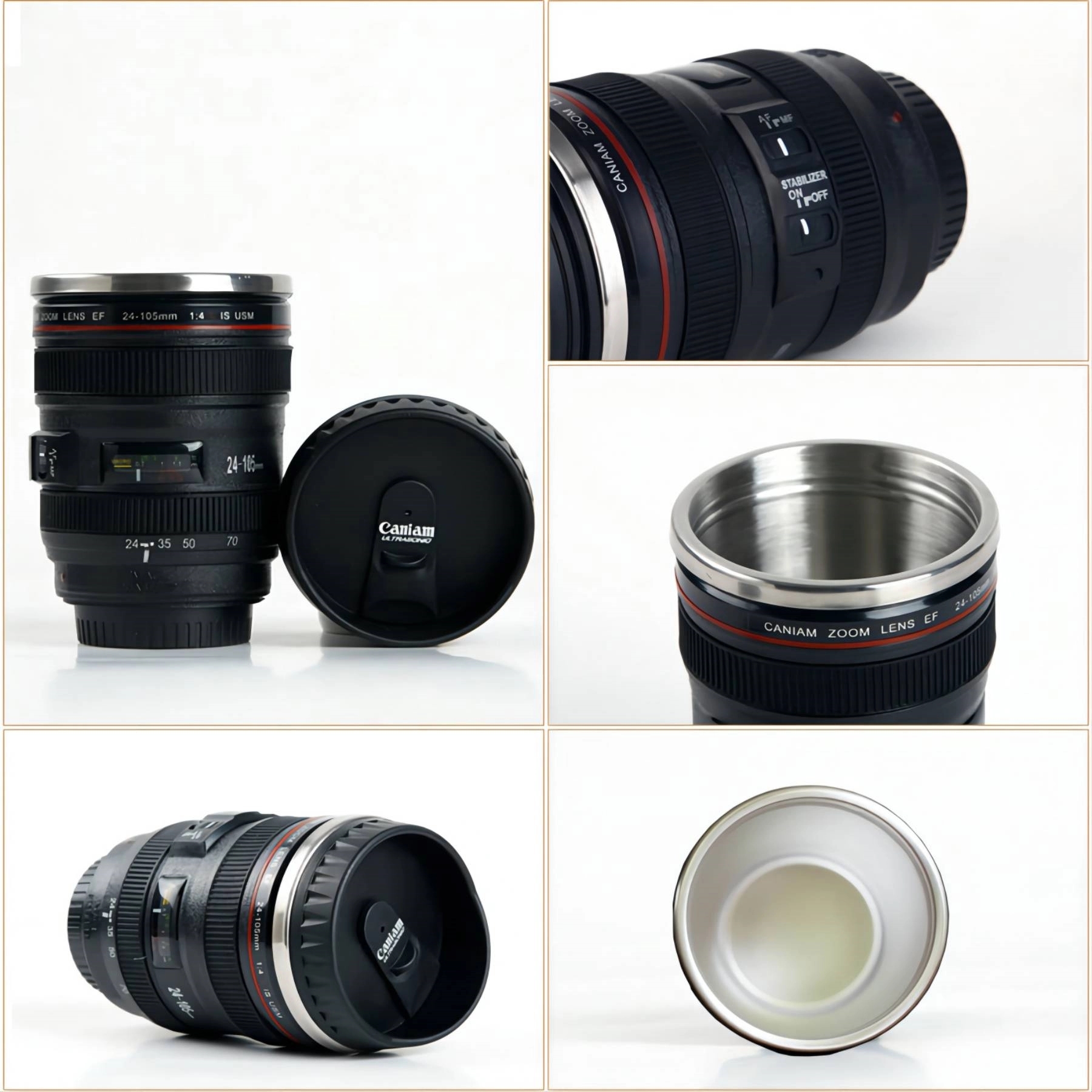 Camera Lens Coffee Mug With Lid, custom plastic cup with logo imprint 4