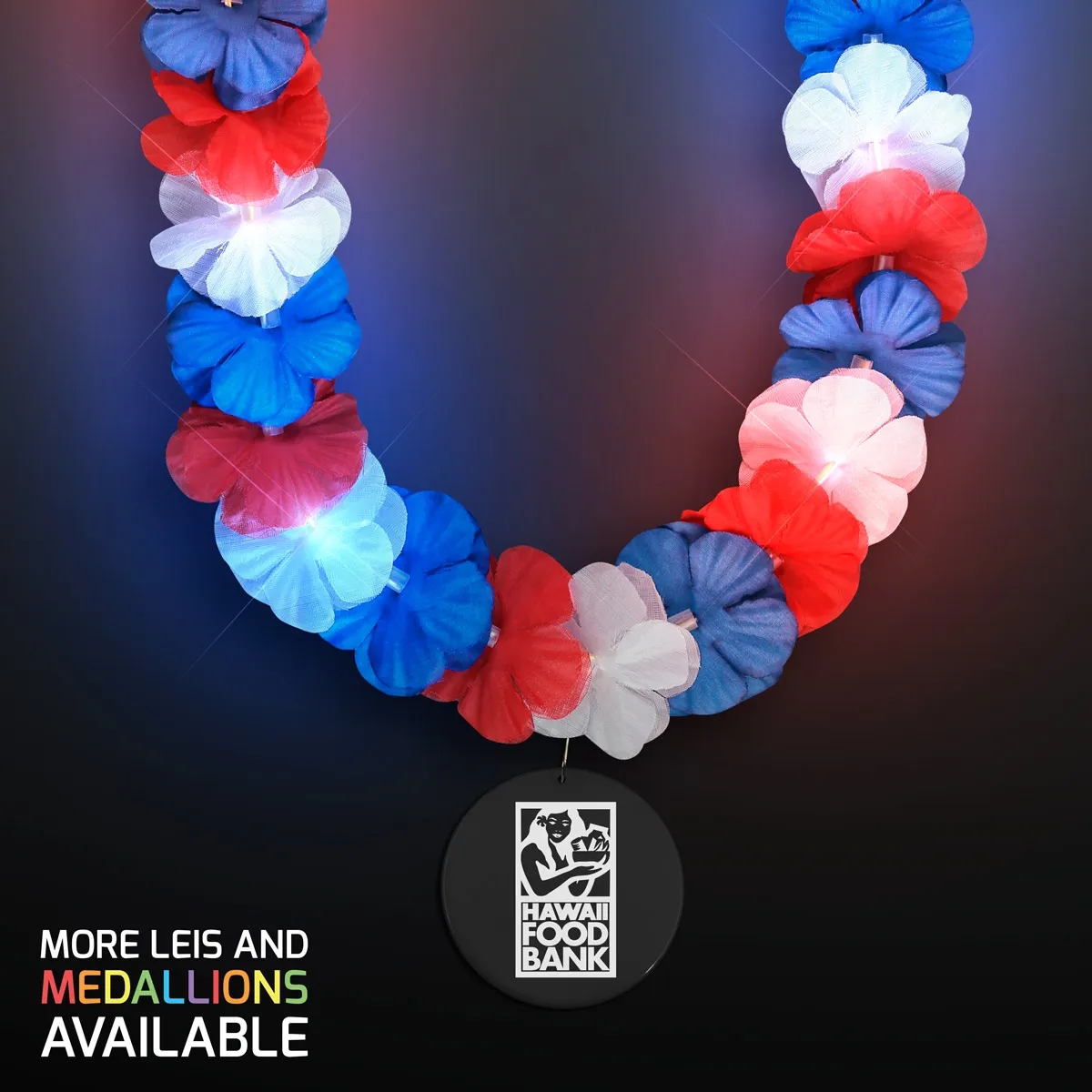 Red, White & Blue LED Hawaiian Lei with Medallion 5