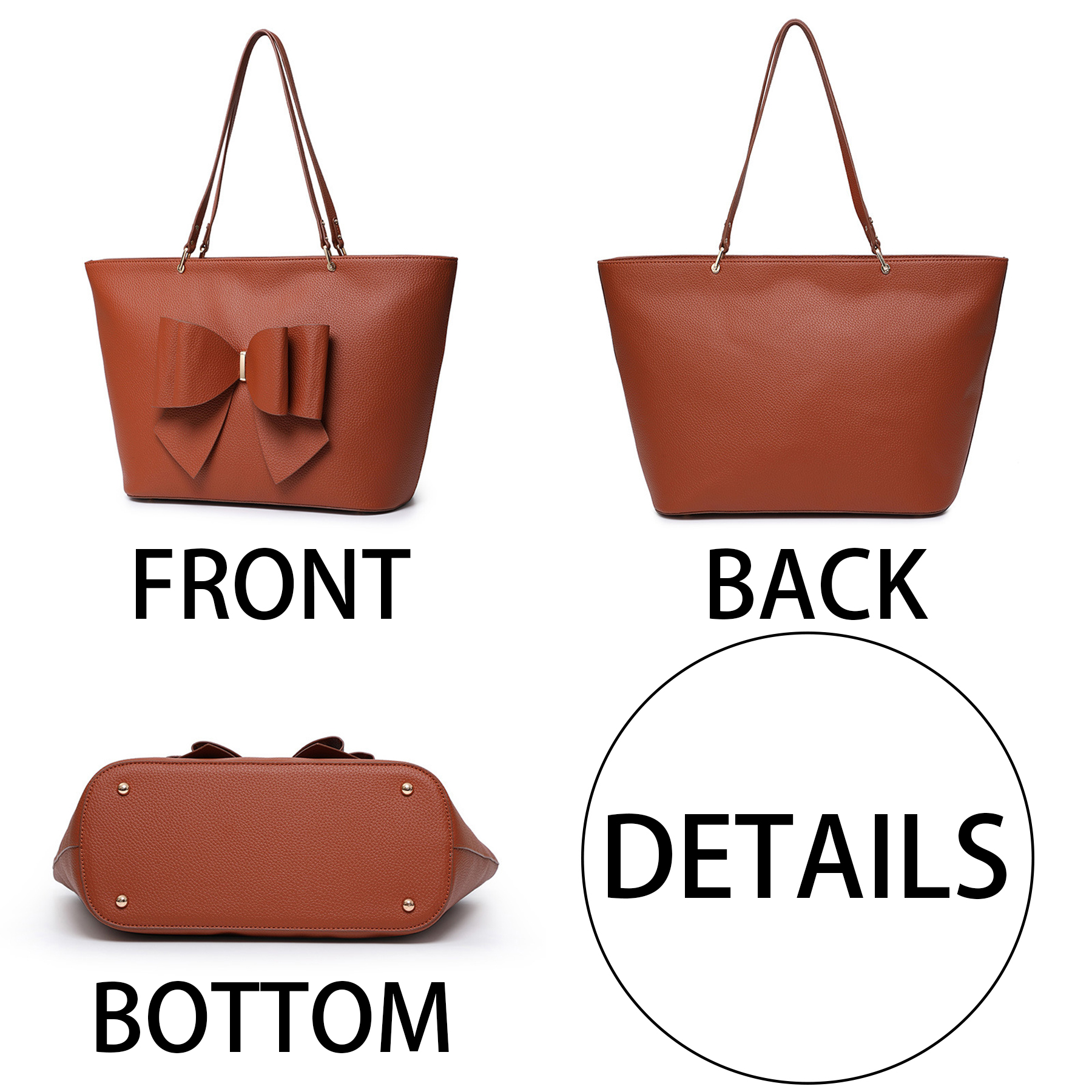 PU Large capacity bow tote bag, custom tote bag with logo imprint 5