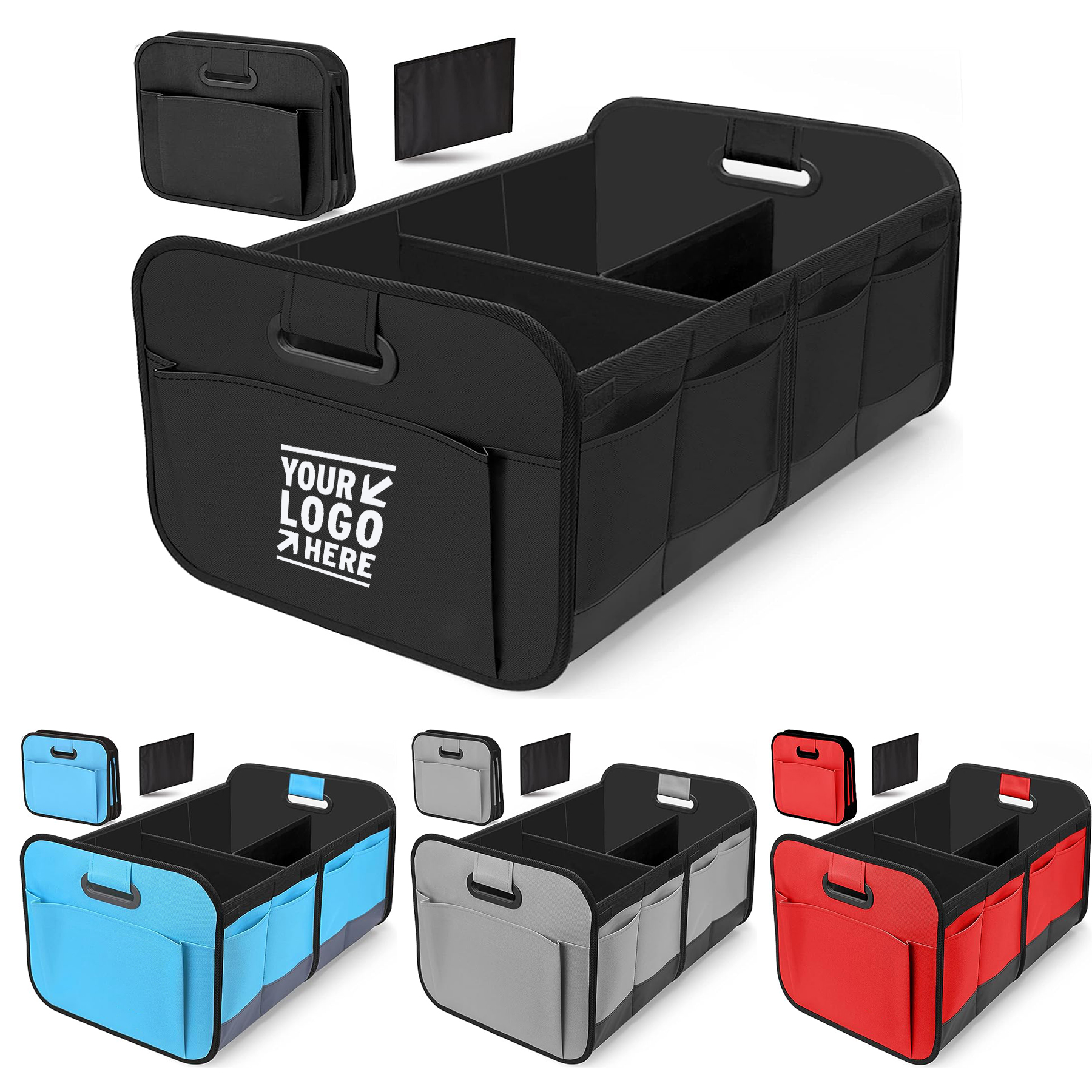 600D Oxford Polyester Reinforced Handles Collapsible Multi-Compartment Car Storage Trunk Organizer 2