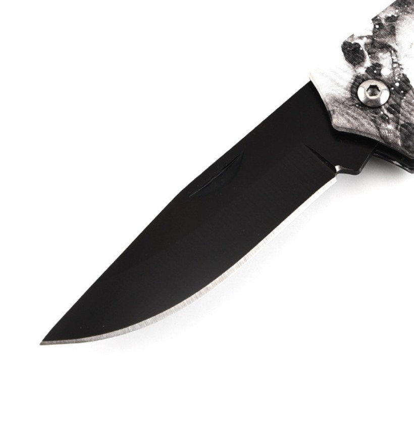 Skull Pattern Stainless Steel Folding Pocket Knife with Key Ring 9