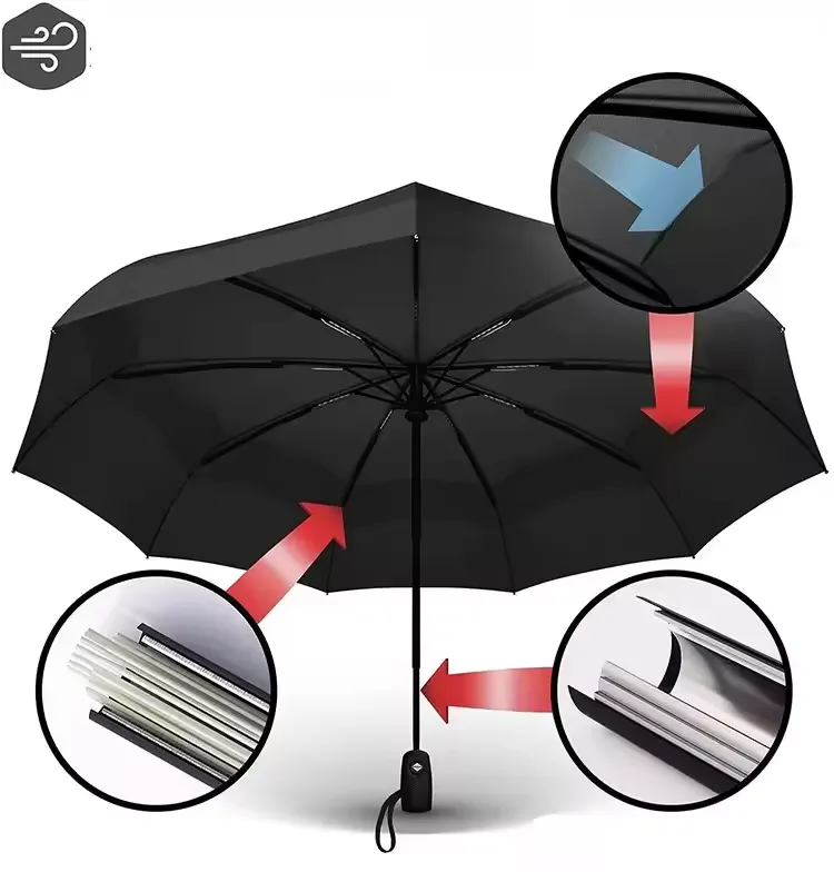 Double Canopy Vented Waterproof Folding Umbrella 3