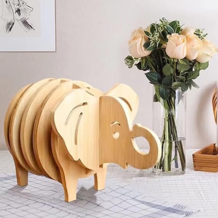 Elephant Shaped Bamboo Coaster and Table Top Decoration 12