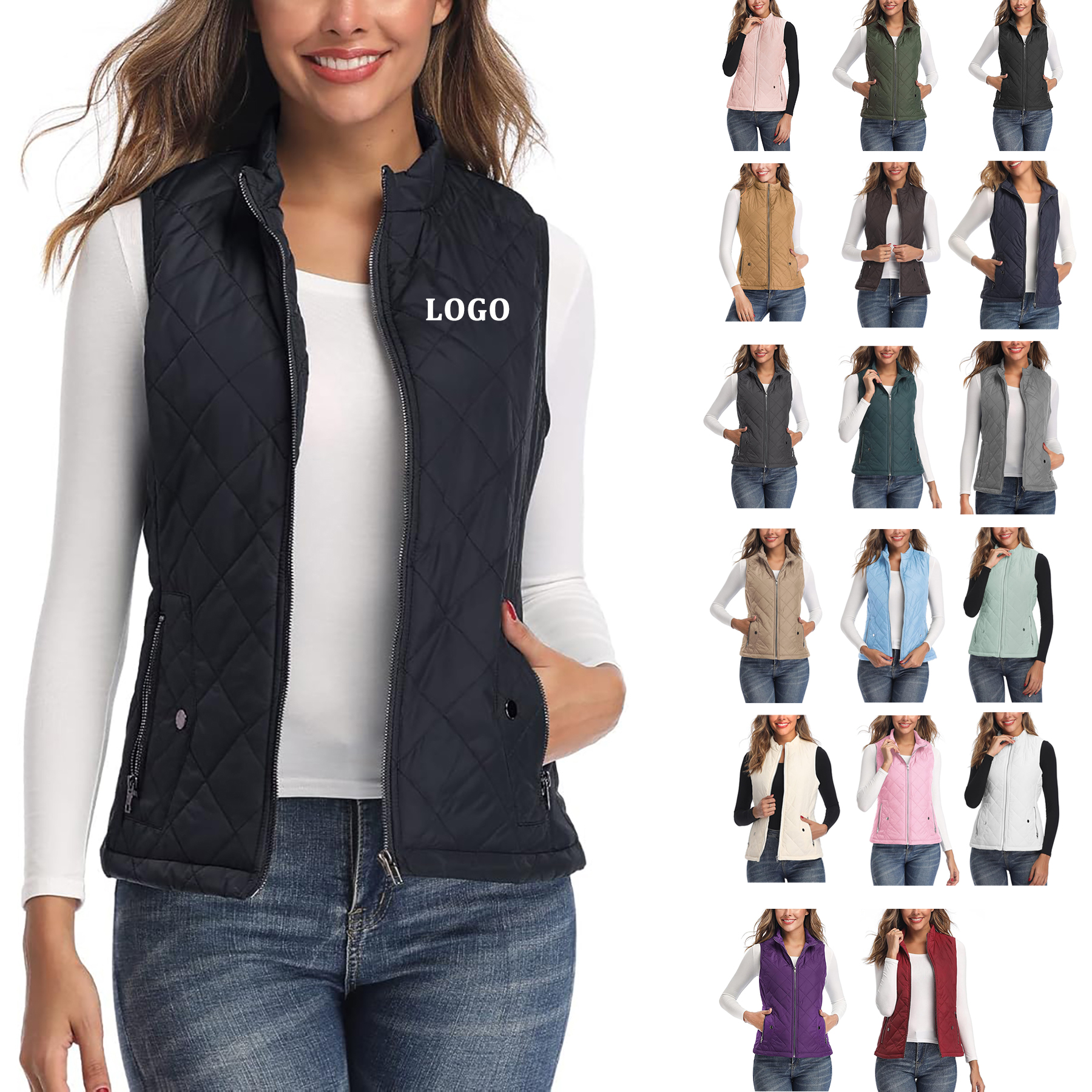Women's Stand Collar Lightweight Zipper Quilted Vest 1