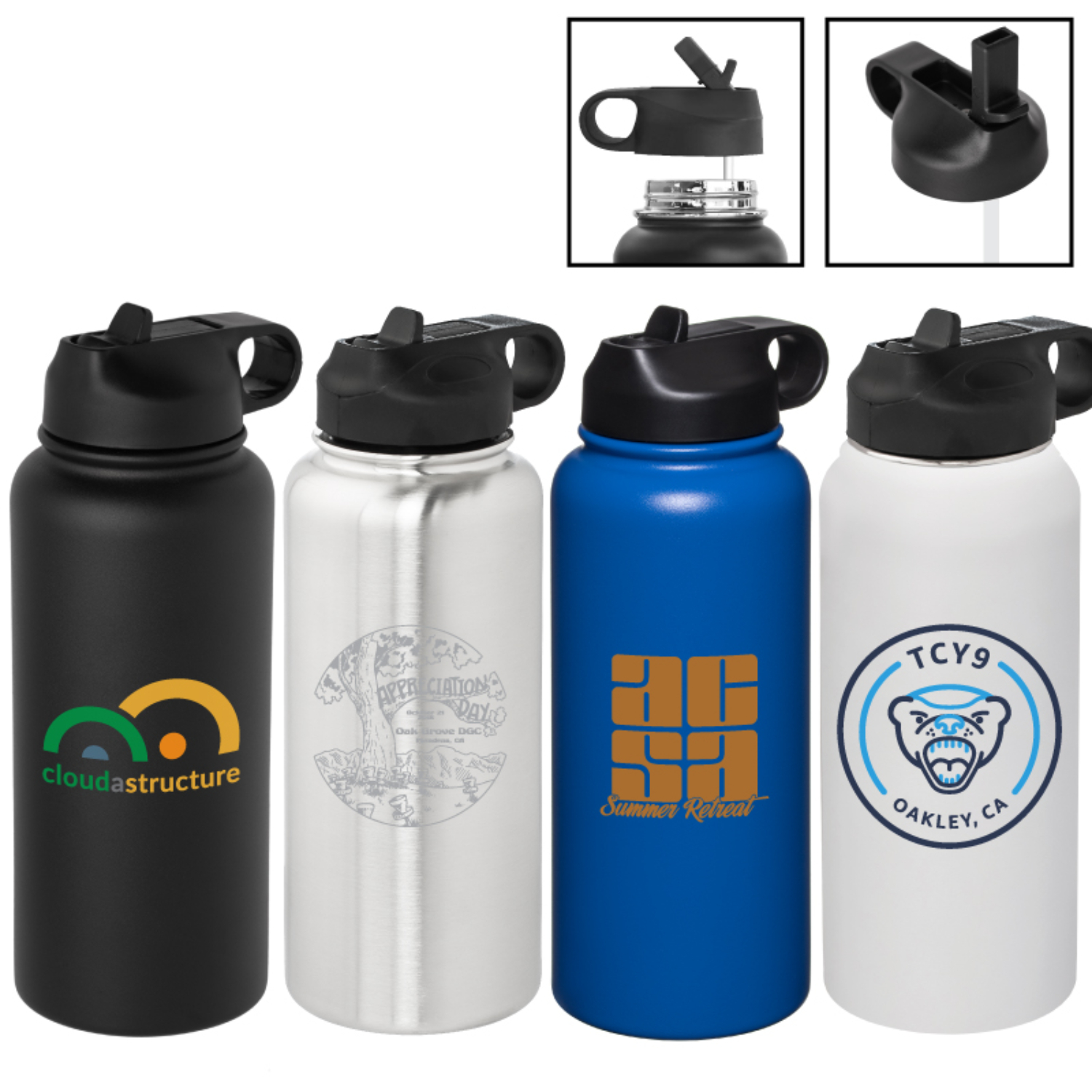 Double Wall Stainless Steel Water Bottle with Straw, 32 oz. 1
