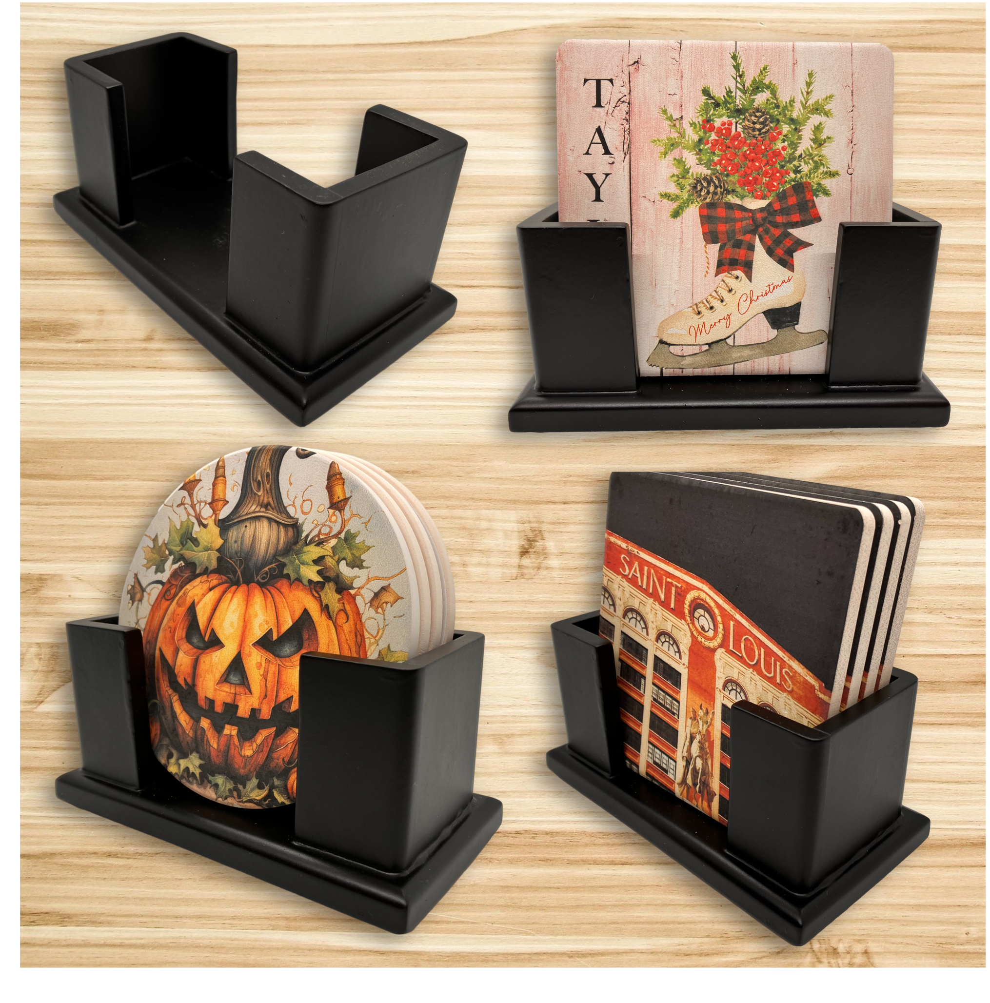 Upright Wooden Coaster Holder Black Finish 4