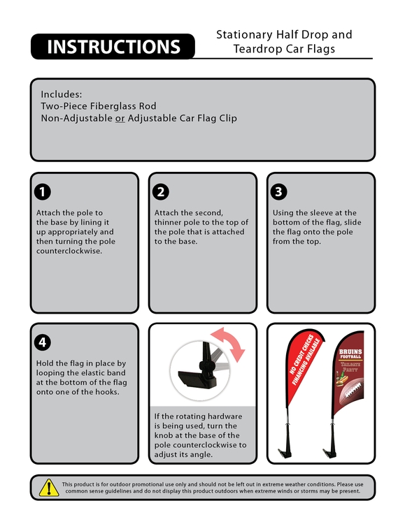 Single Reverse Portable Half Drop Car Flag - Non-Adjustable Base 1