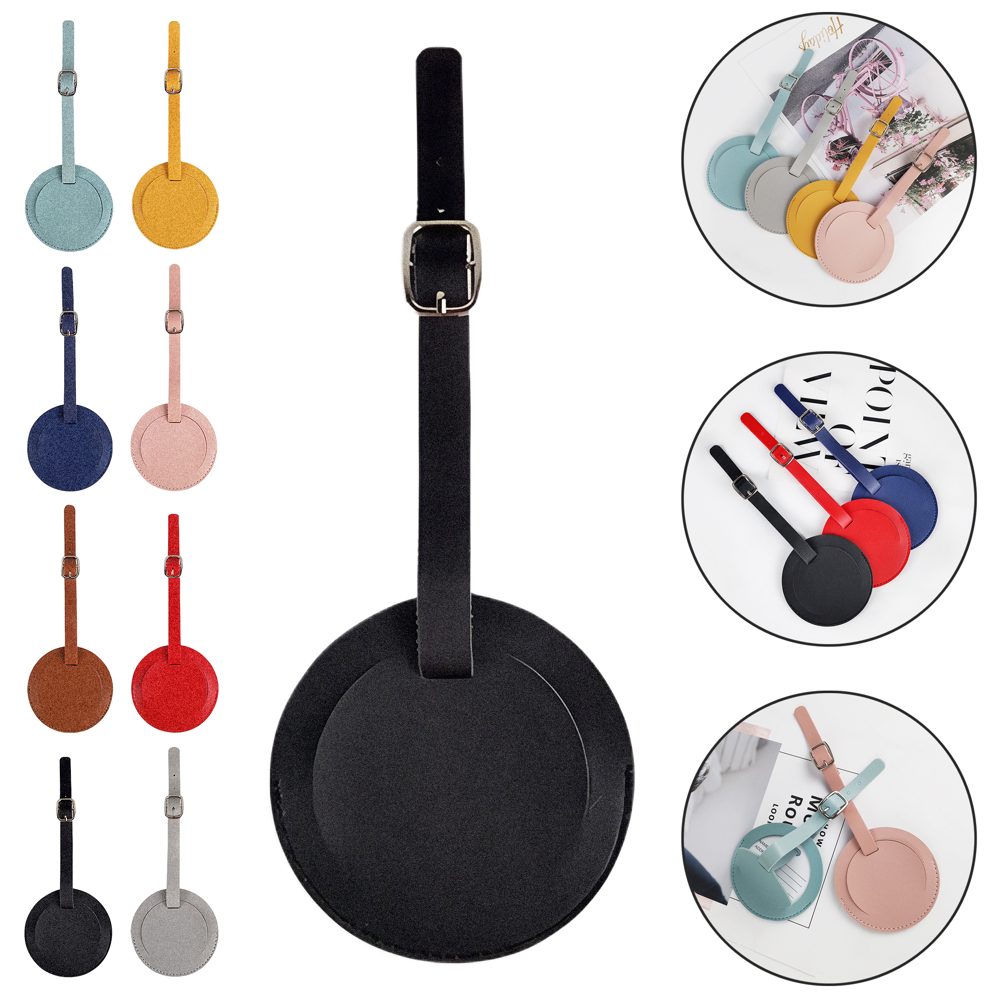 Round Thickened PU Leather Luggage Tag with Card 4