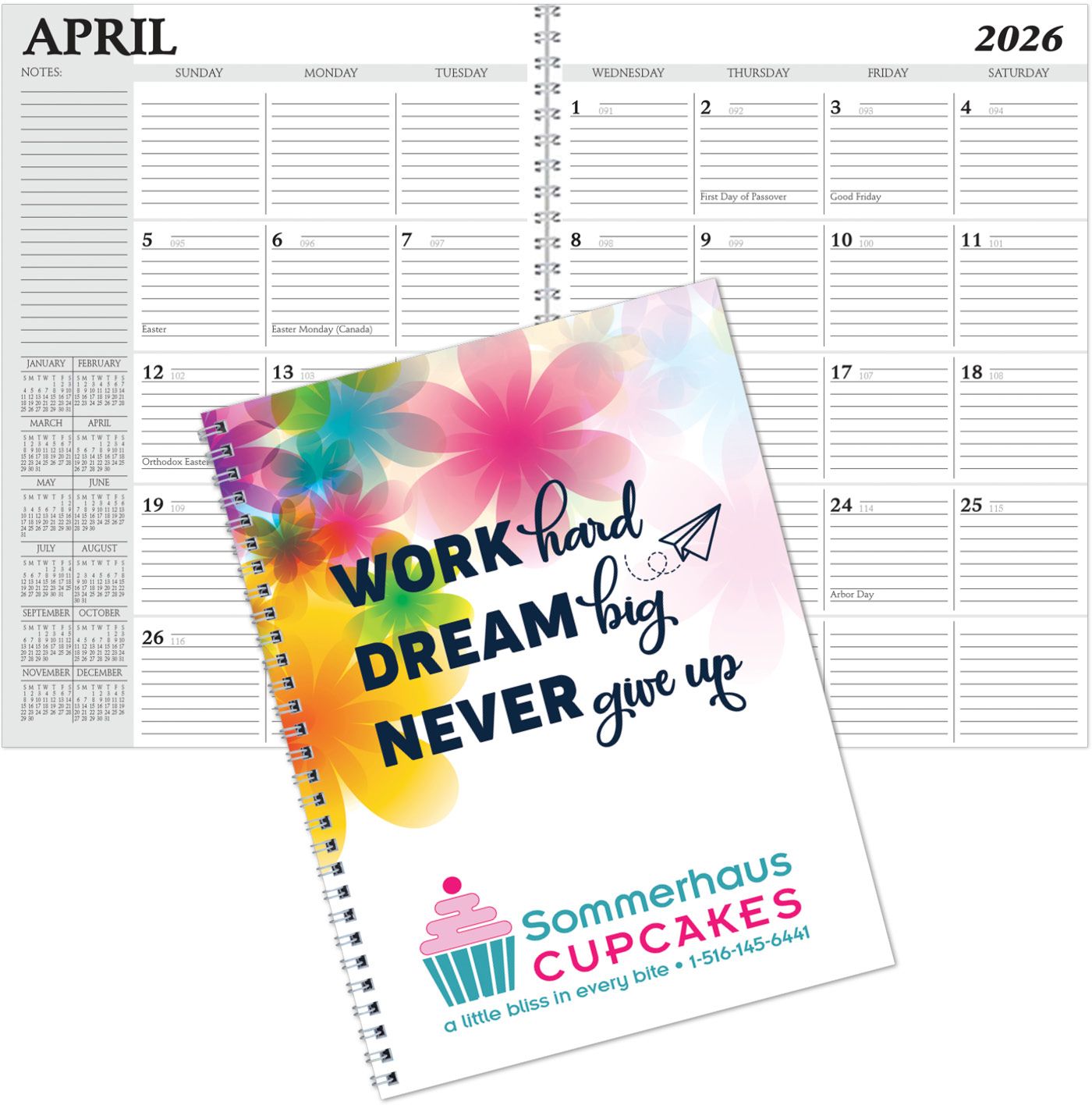 FULL COLOR SPIRAL DESK PLANNER 7X10 3