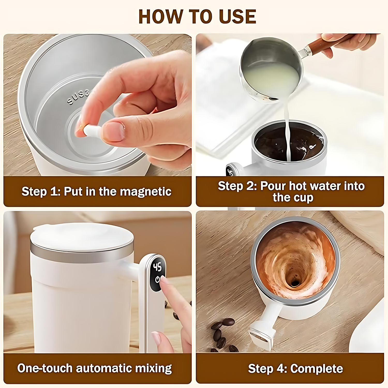 13oz Stainless Steel Electric Stirring Cup for Milk Coffee 1