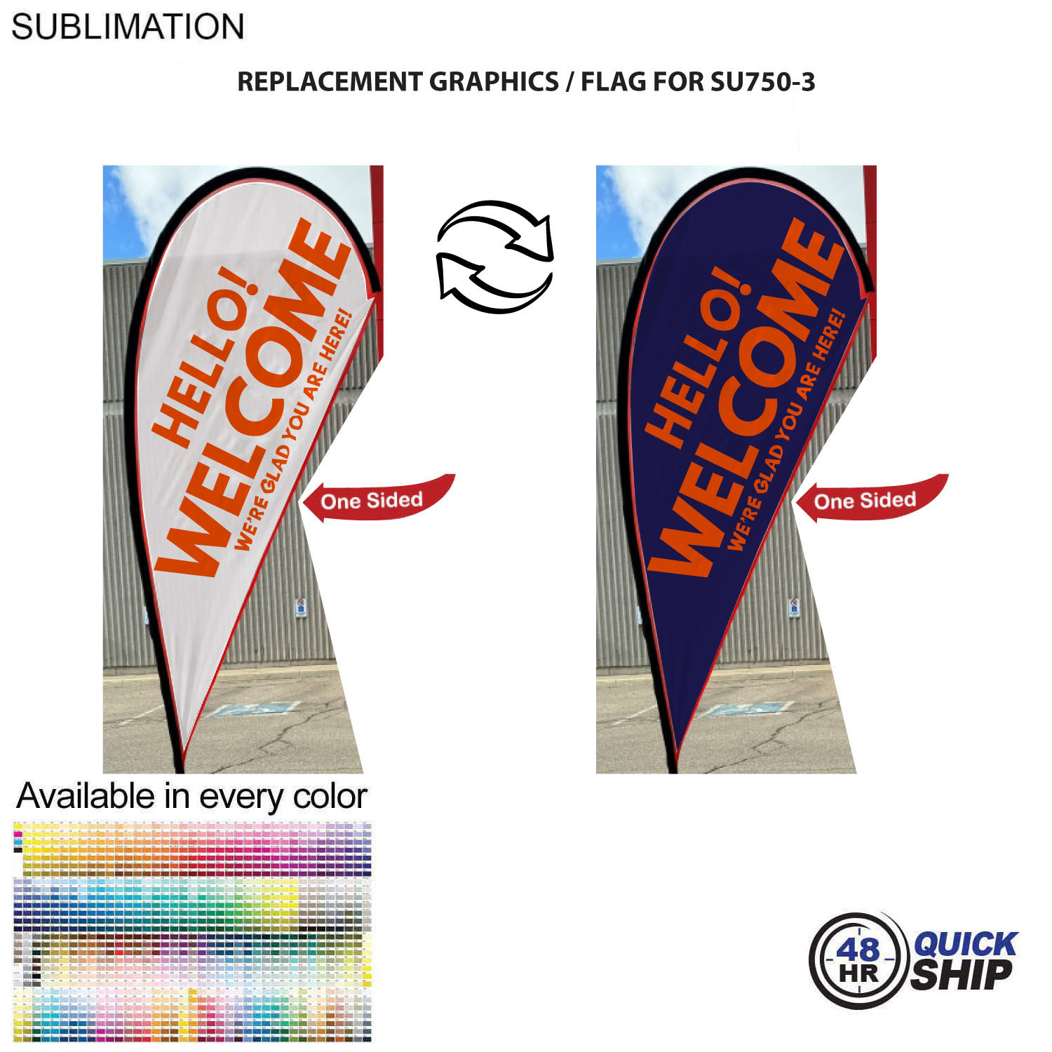 48 Hr Quick Ship - Replacement Flag for 9' Small Tear Drop Flag Kit, Full Color Graphics One Side 3