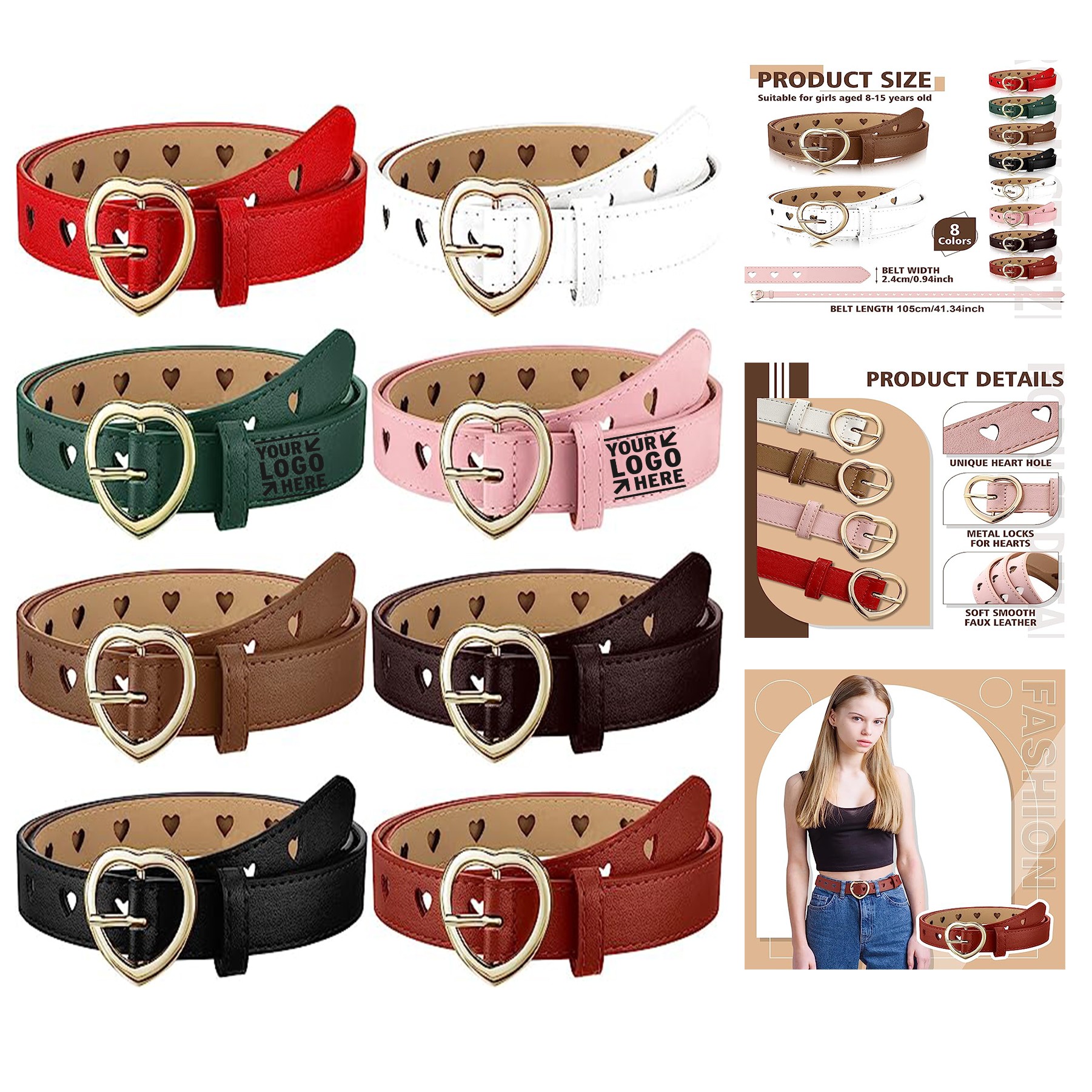 Girl Belts Kids PU Leather Waist Belt Hollow Belt 2